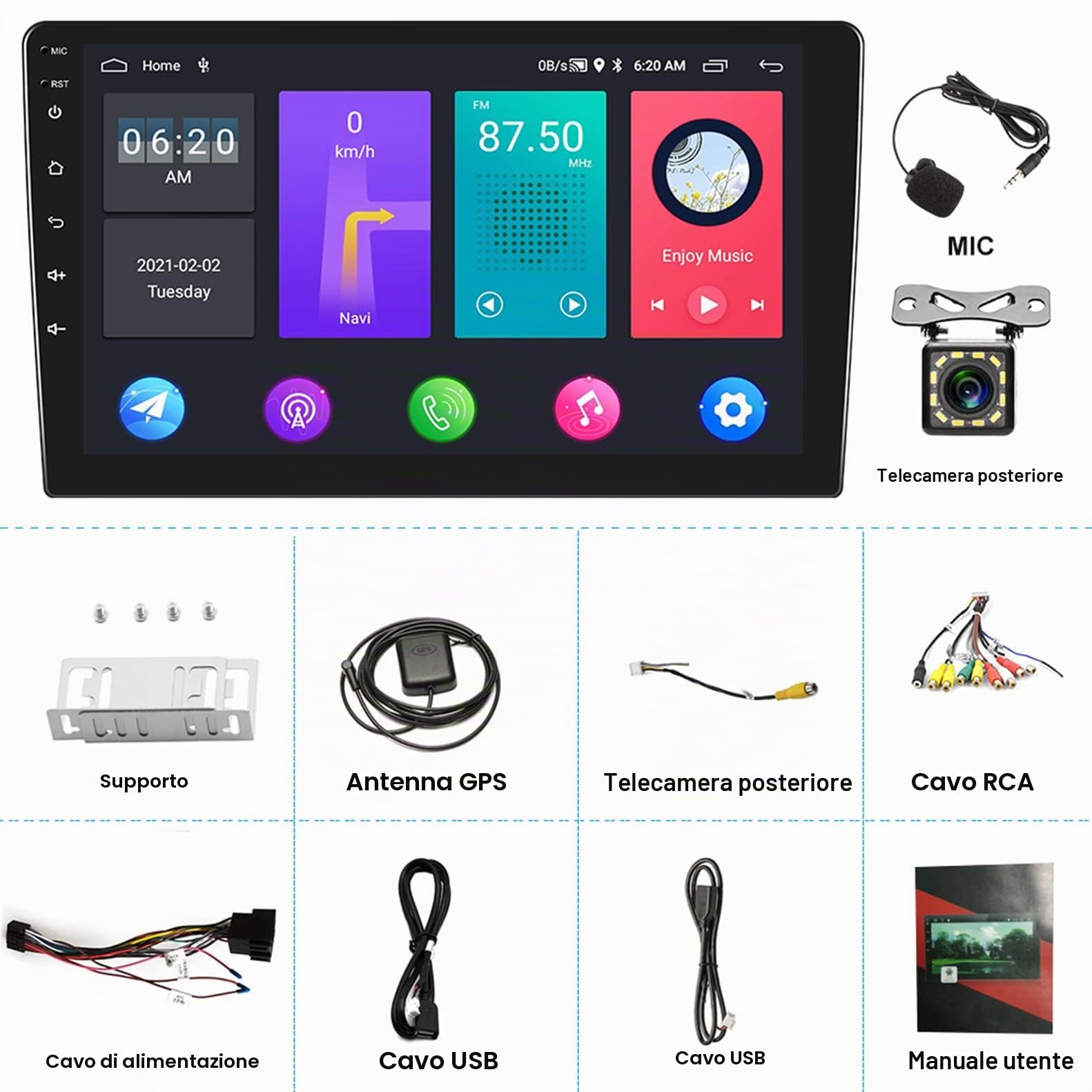 Podofo Android Autoradio 2 Din con Navigazione GPS, Bluetooth, 24 Desktop a Tema, Autoradio da 9 Pollici con Schermo con WiFi, FM/RDS, Collegamento Speculare, Telecamera per la Retromarcia (2+32G)
