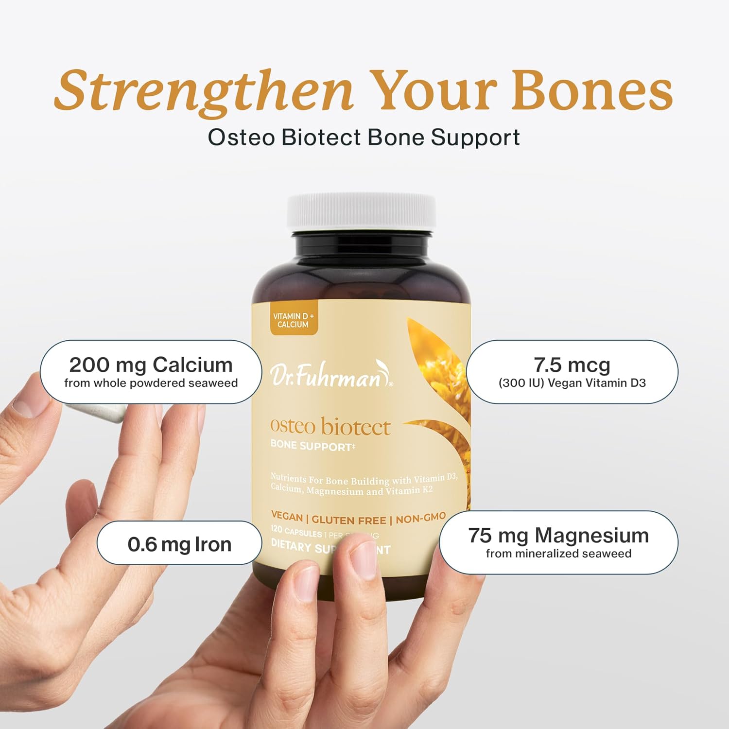Dr. Fuhrman Osteo Bone Health Supplement | Wholefood ostSupplement for Women & Men | Vitamin for Bone Density | Organic Vitamin D3, Calcium, Magnesium & K2 | Natural Ingredients | 120 Caps - Image 3