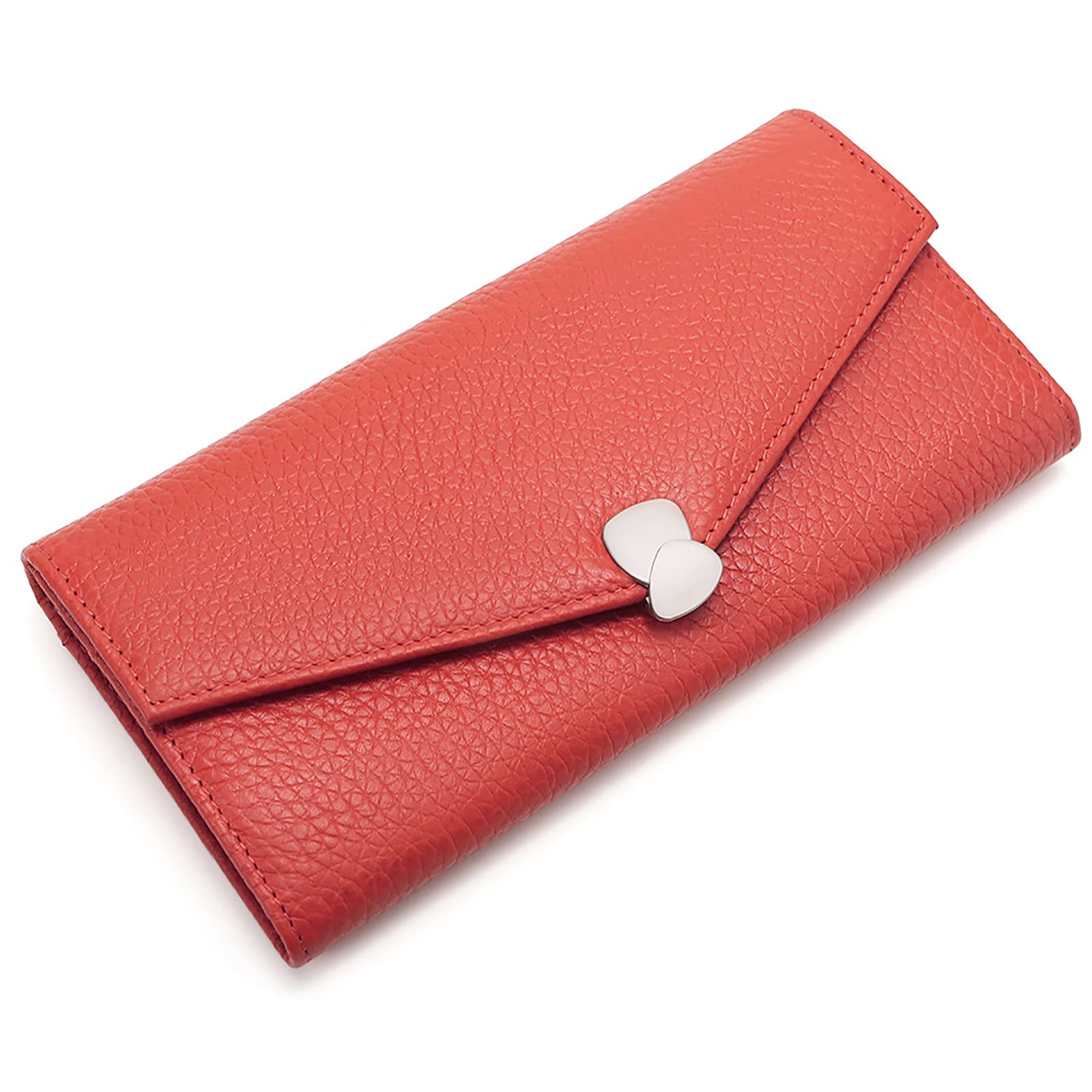 Damen Geldbeutel mit RFID Clutch mit Großem Fassungsvermögen und Litschimuster mit Schnalle, die Mobiltelefone Aufnehmen Kann,Orange,One Size