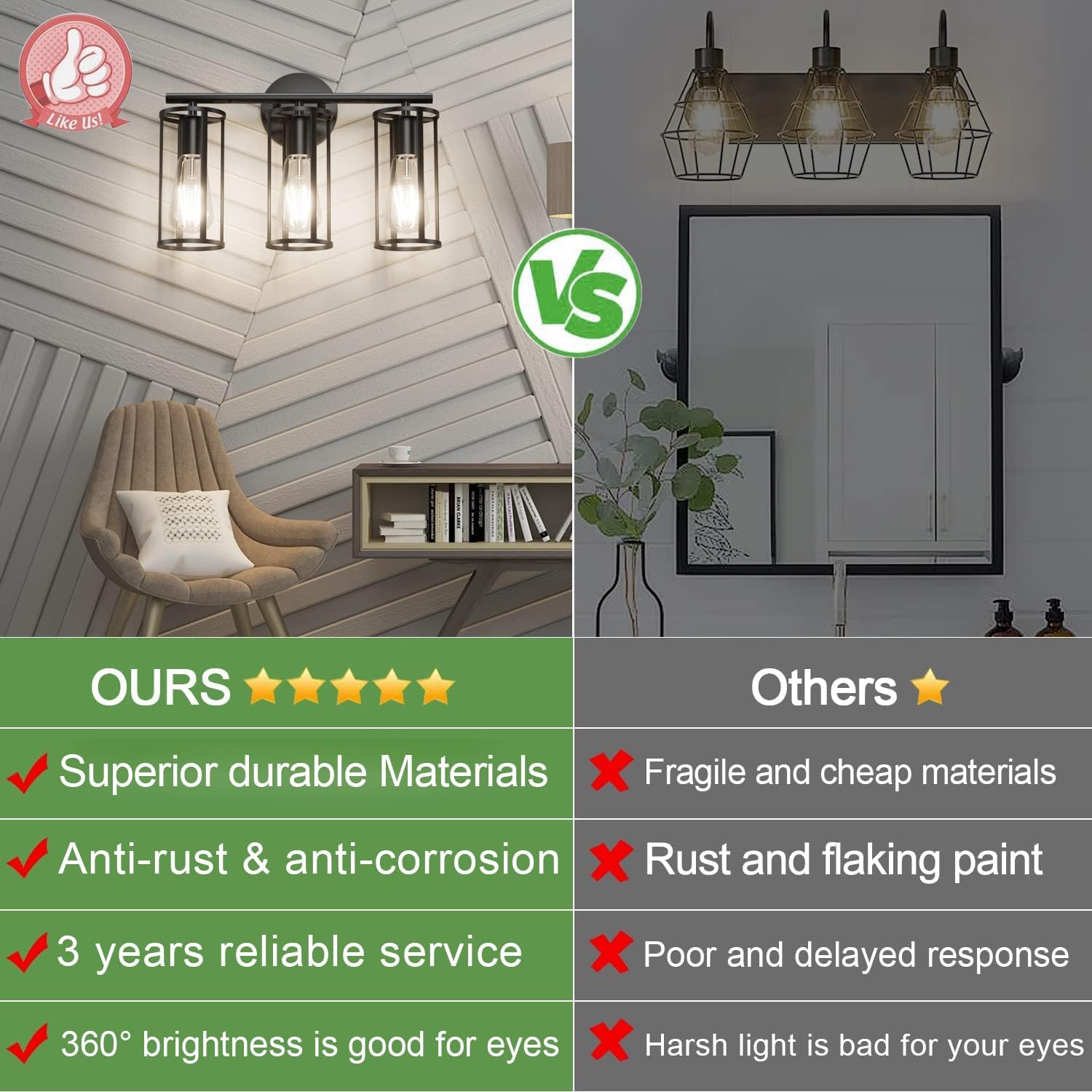 Aipsun Black Bathroom Light fixtures,3 Lights Farmhouse Bathroom Light fixtures Over Mirror, Modern Wall Light Fixture for Bathroom(Exclude Bulb)