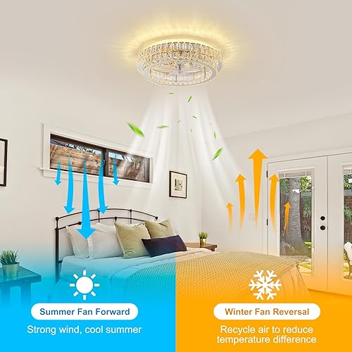 Miniatura 3 de Fandelier Ceiling Fan with Lights and Remote Control Dimmable Crystal Ceiling Fan LED 3 Color 6 Speeds Chandelier Fan Bedroom Kitchen Living Room