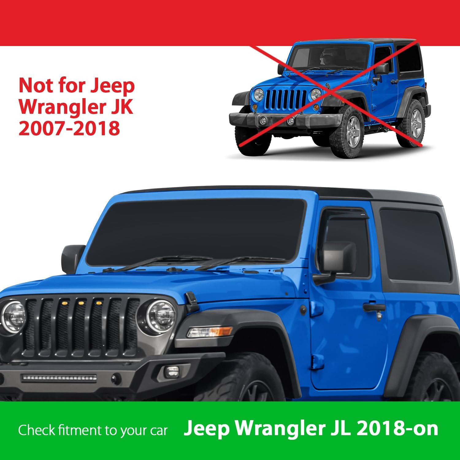 Goodyear Shatterproof in-Channel Window Deflectors for Jeep Wrangler JL 2018-2026, Rain Guards, Window Visors for Cars, Vent Deflector, Car Accessories, 2 pcs. - GY007922