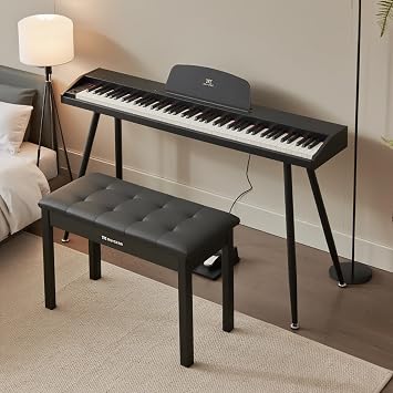 MUSTAR Digital Piano 88 Weighted Keys with Piano Stool, Full-Size 88 Key Piano Keyboard Semi Weighted for Beginners, Electric Piano Keyboard 88 Keys with Bench, Triple Pedal, USB MIDI Black