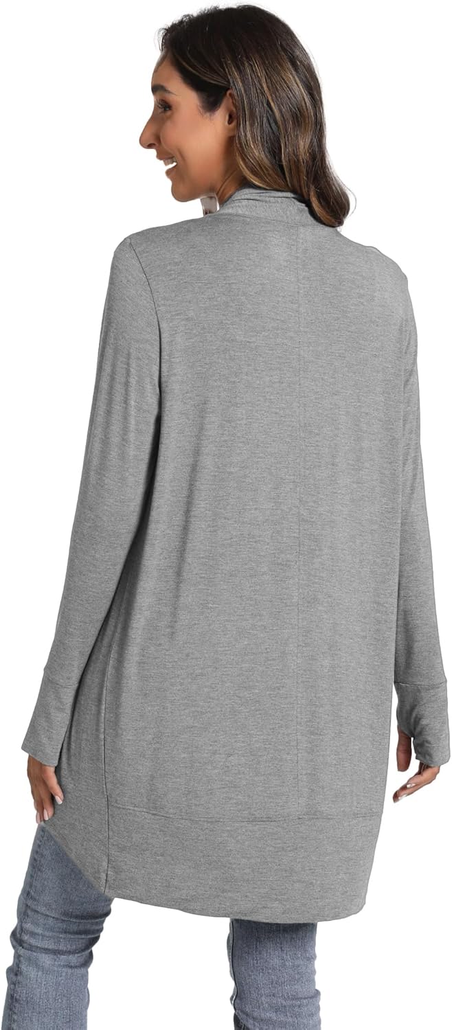 LazyCozy Women's Lightweight Long Sleeve Draped Cardigan Slouchy Open Front Cover Up Stretch Jersey Sweater - Image 2