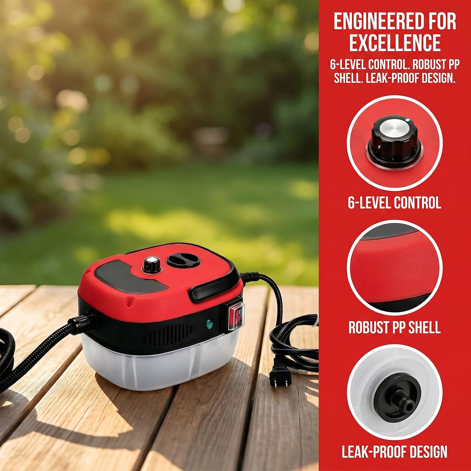 Upgraded 2500w Handheld High-Temperature Pressurized Steam Cleaner, 6-Level Adjustable Steamer for Cleaning with 10 Accessories, 15s Fast Heating Steam Cleaner for Home, Car, Kitchen, Floor (Red)