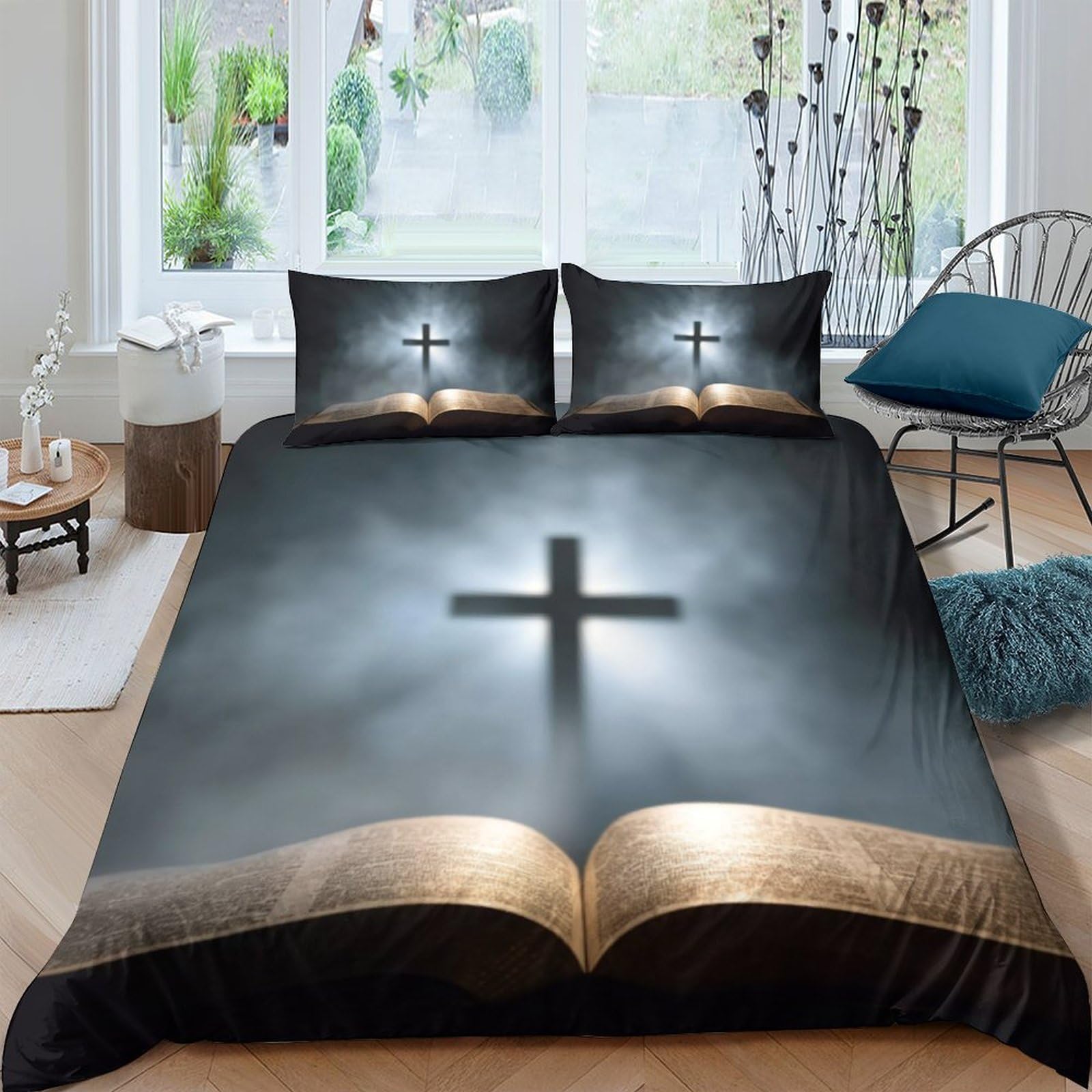 Ctjqhvkz Style-7 3D Printed Bible Book Fitted Sheet Microfiber Soft Cross Shadow Bed Cover For Bedroom Dorm Easy Care Decorative Single（135X200cm）