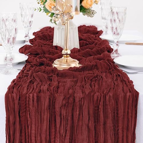 Vista 222 de MLMW Camino de mesa de estopilla azul polvoriento, revelación de género, gasa bohemia de tela de queso rústico, camino de mesa de 160 pulgadas, Azul