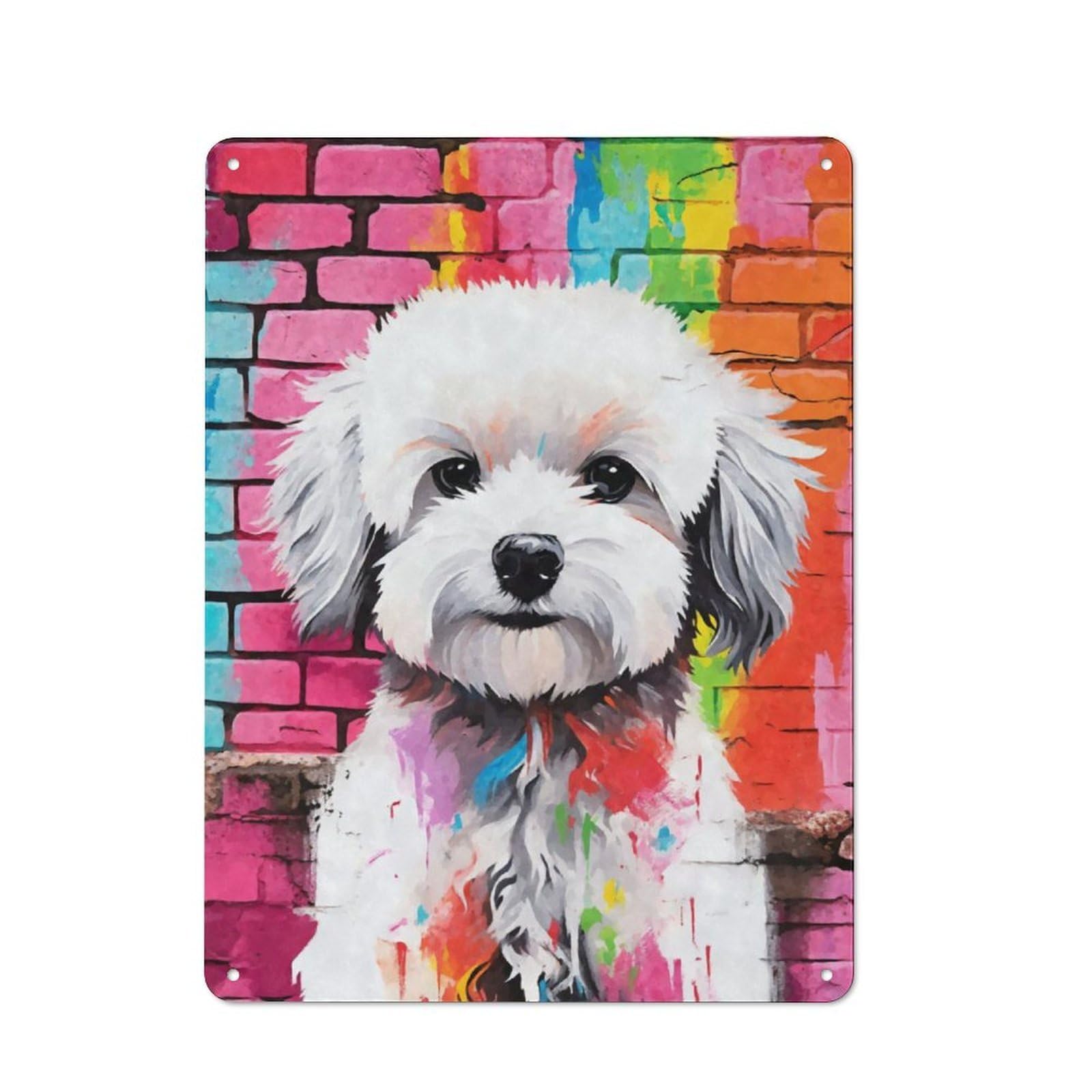 Junmoney Maltese Dog Graffiti Retro Tin Sign 40X30cm Featuring For Bar Or Restaurant, For Metal Sign Collectors, For Garage And Workshop Walls