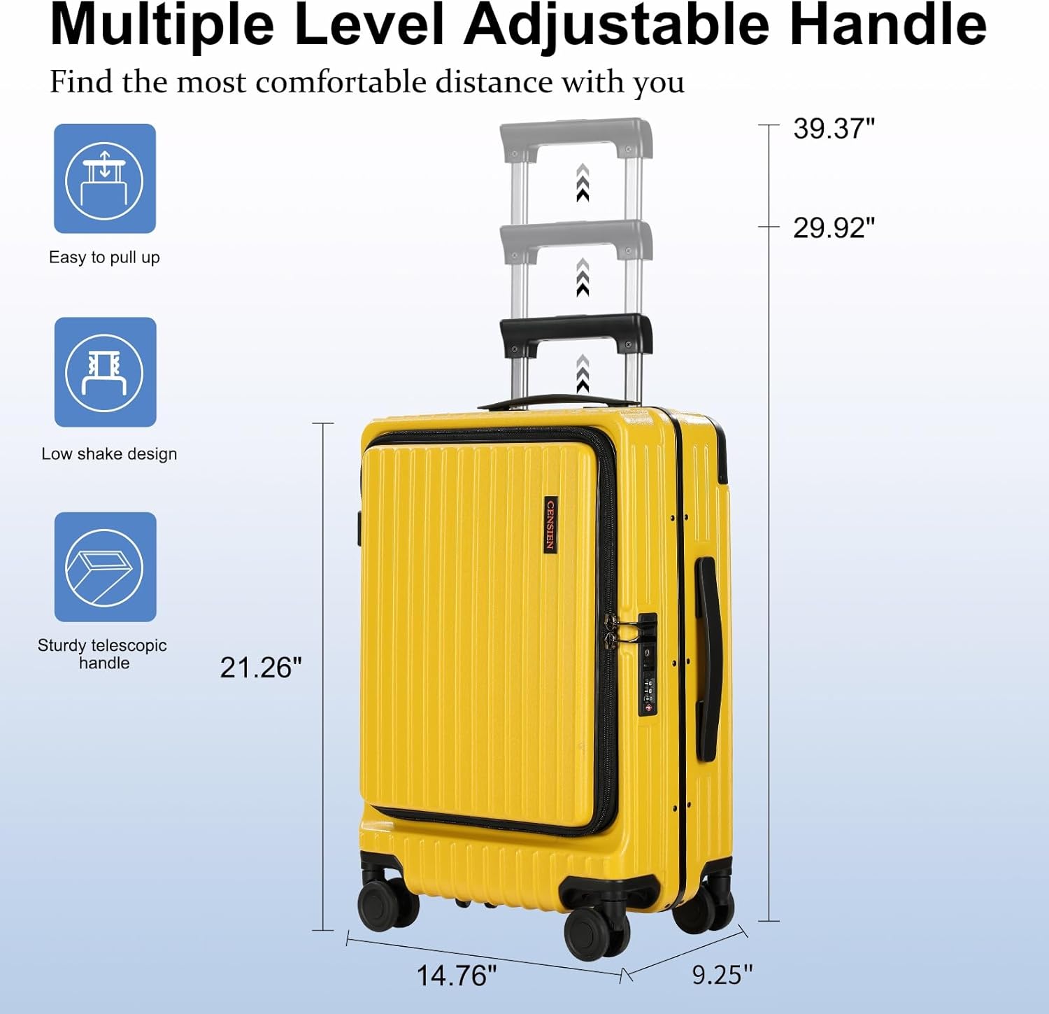 Carry On Luggage with Spinner Wheels, 20 Inch Airline Approved Suitcase, Lightweight ABS+PC Hard Shell Suitcases with Aluminum Frame, Top Opening, TSA Lock (Yellow, 1 PC) - Image 8