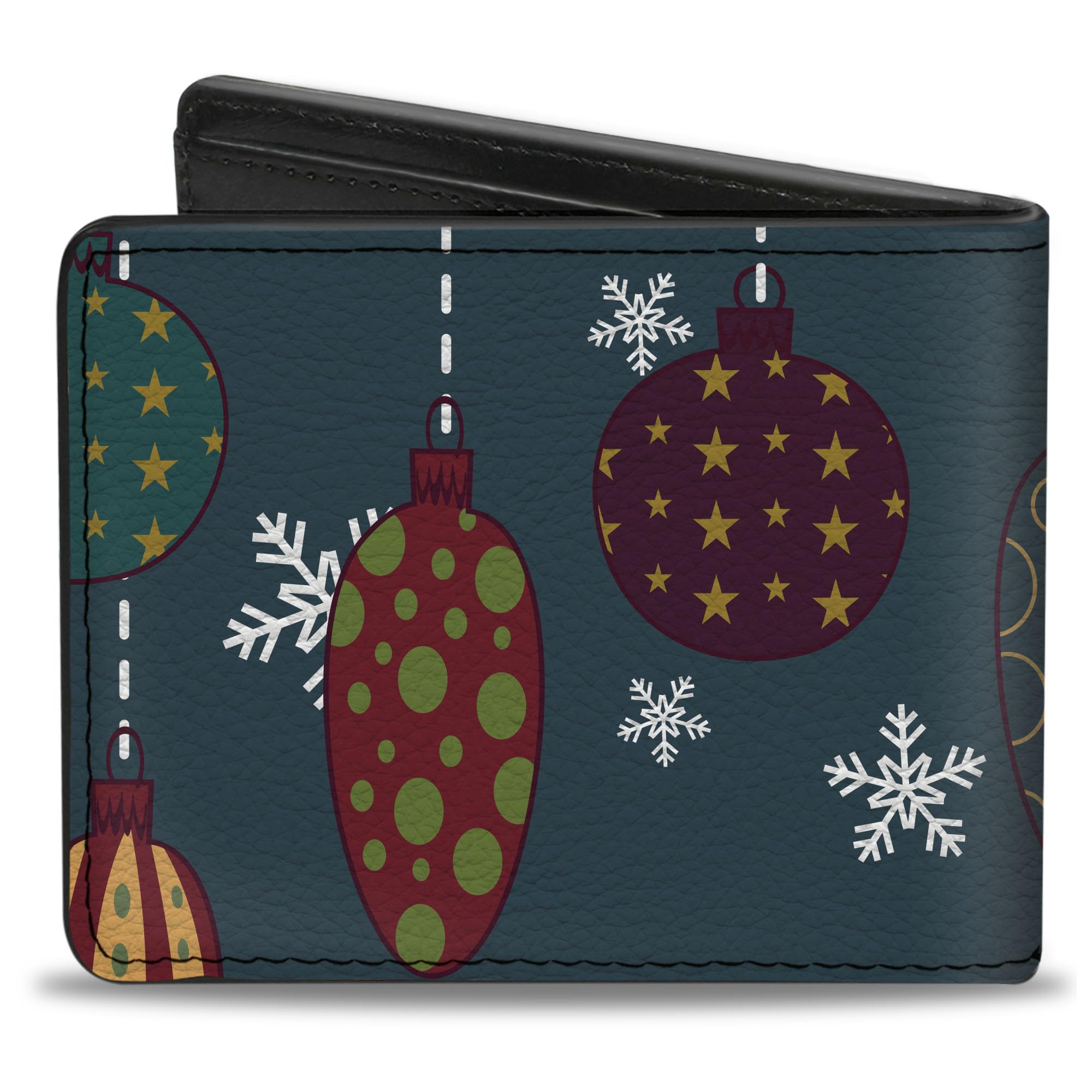 Buckle-Down Men's Wallet, Bifold, Christmas Ornaments Snowflakes Blue White Multi Color, Vegan Leather, 4.0