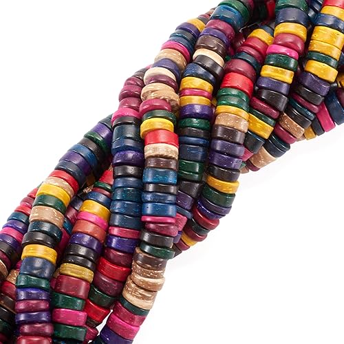 Craftdady 10 hebras redondas planas de 0.31 pulgadas (0.354 in), cuentas espaciadoras de coco natural de colores mixtos, disco de moneda Heishi