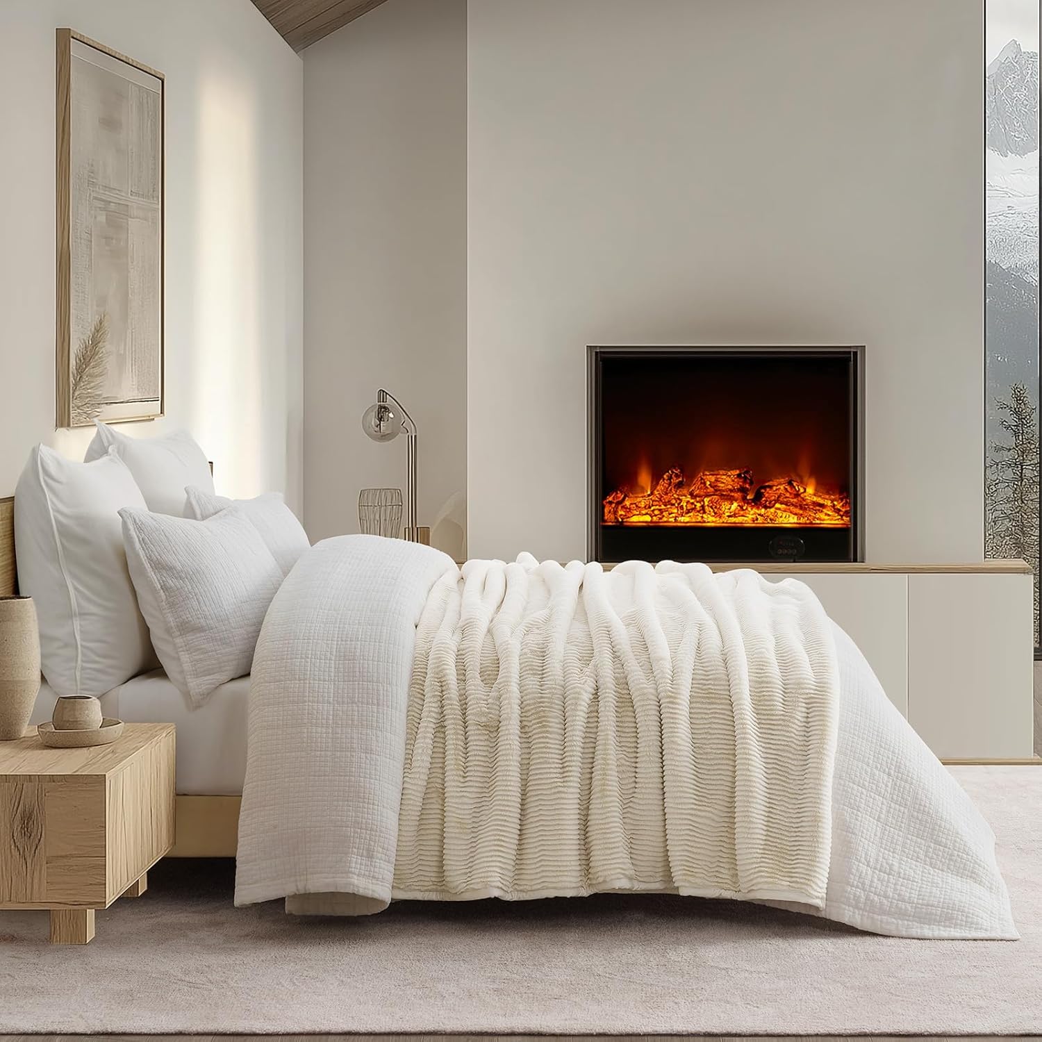 EVERGRACEHOME Ultra Soft Faux Fur Throw Blanket for Couch, Luxury Sculpted Texture Faux Rabbit Fur Blanket for Bed, Fluffy Thick Plush Warm Fuzzy Throw, 920GSM (Ivory White, 50''x60'') - Image 4