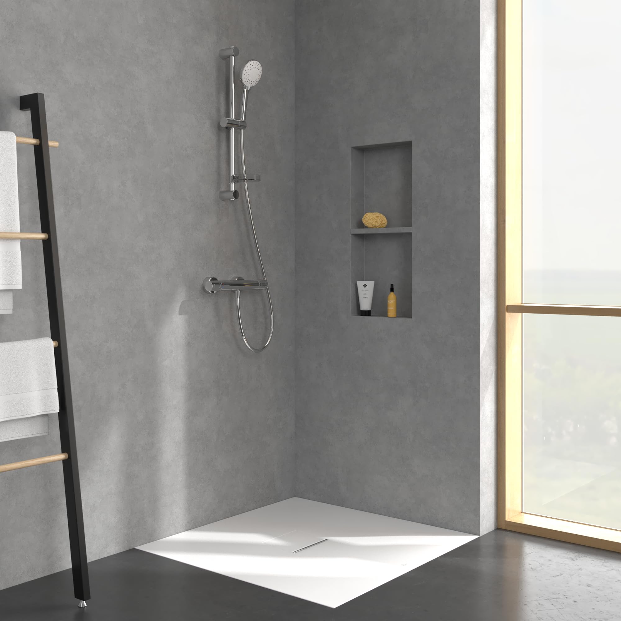 Villeroy & Boch Uniwersalny zestaw prysznicowy Showers, zestaw prysznicowy z regulowanym uchwytem na słuchawkę prysznicową i słuchawką prysznicową z 3 rodzajami strumienia, system prysznicowy z