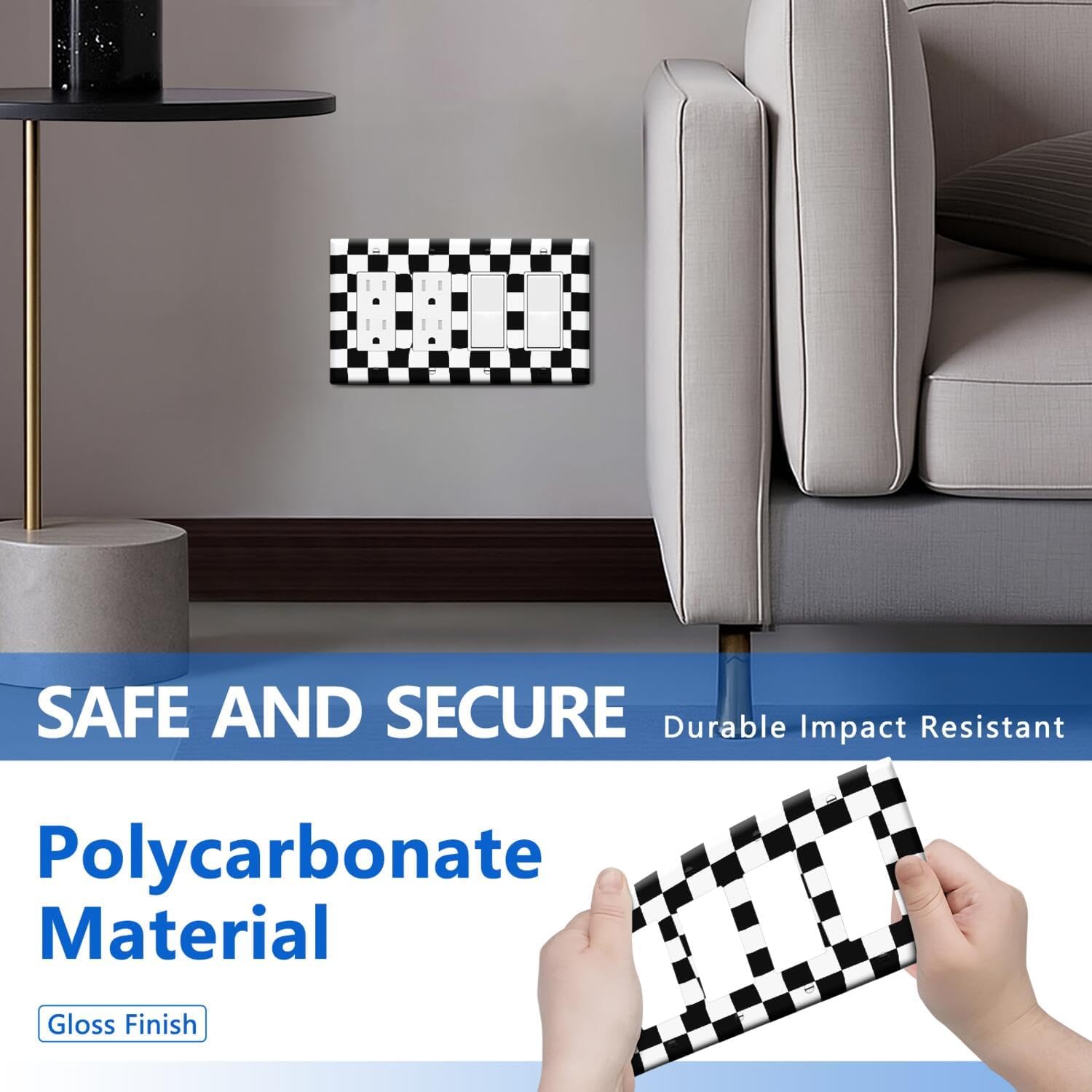 Checkered Light Switch Cover Plates 1 Toggle 1 Rocker 4.6 * 4.5 Inch | Decorative switch plate & outlet covers for bathroom home decor. Durable electrical wall plate fits standard light switches.