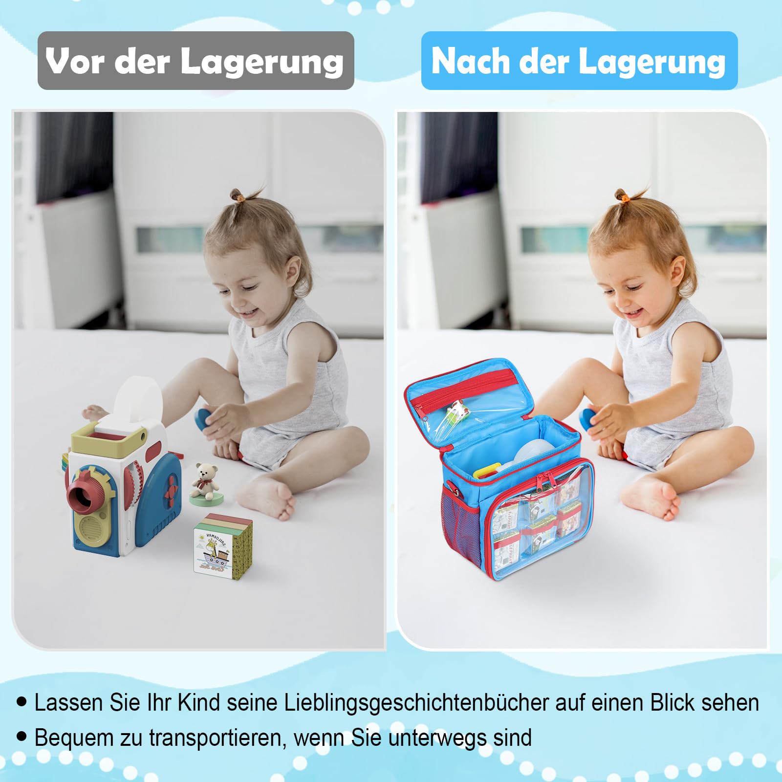 Custodia per Little Tikes Story Dream Machine Starter Set per libri, giocattoli, valigetta da viaggio per molti, set di principianti, giocattolo per bambini, Blu e rosso, 23 cm x 12 cm x 20 cm