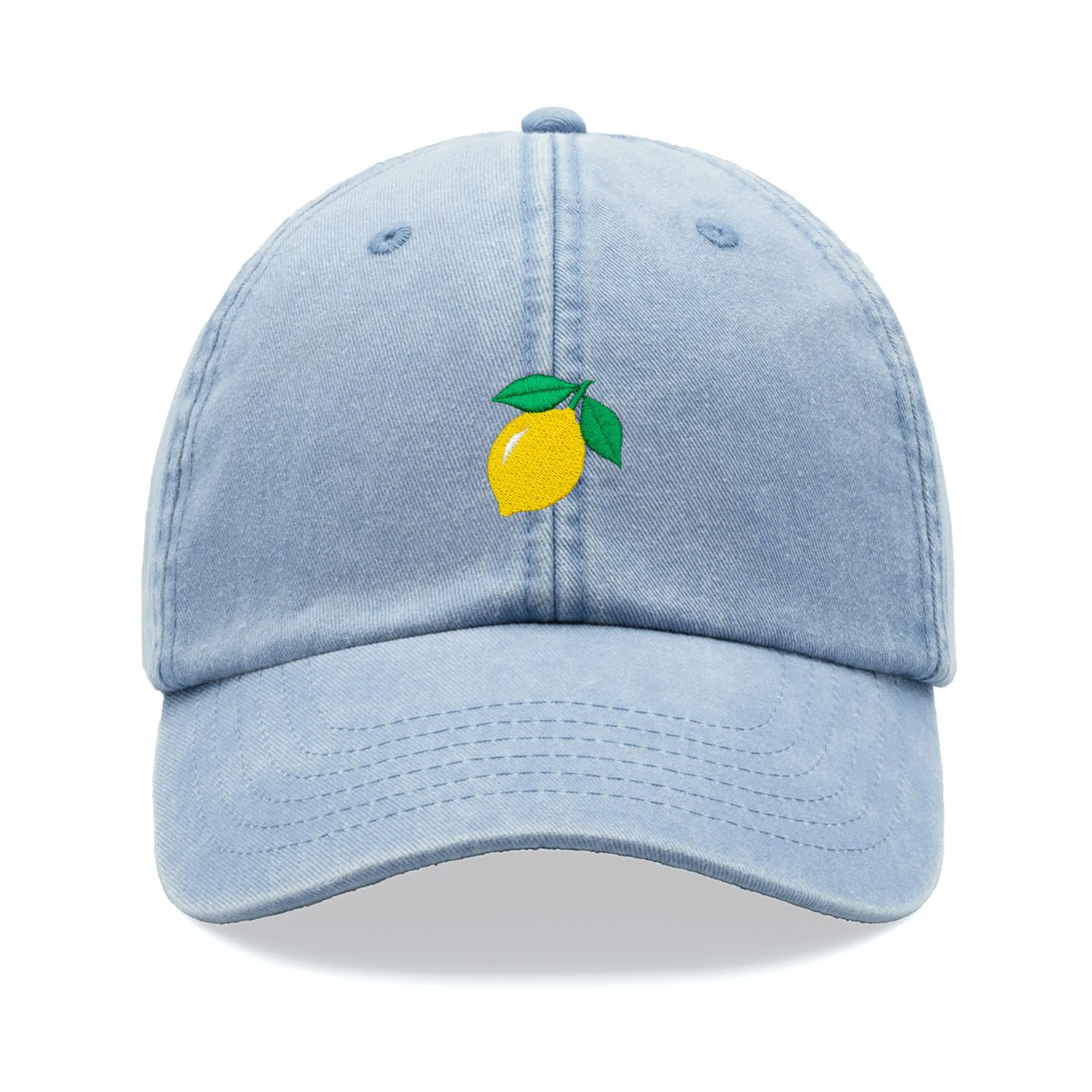 Lemon Baseball Cap Vintage Washed Unisex Dad Hat Adjustable Light Blue