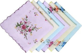6 Pcs Colorful Womens Handkerchiefs - Pure Cotton Vintage Floral Handkerchief Soft Embroidered Ladies Wendding Hanky