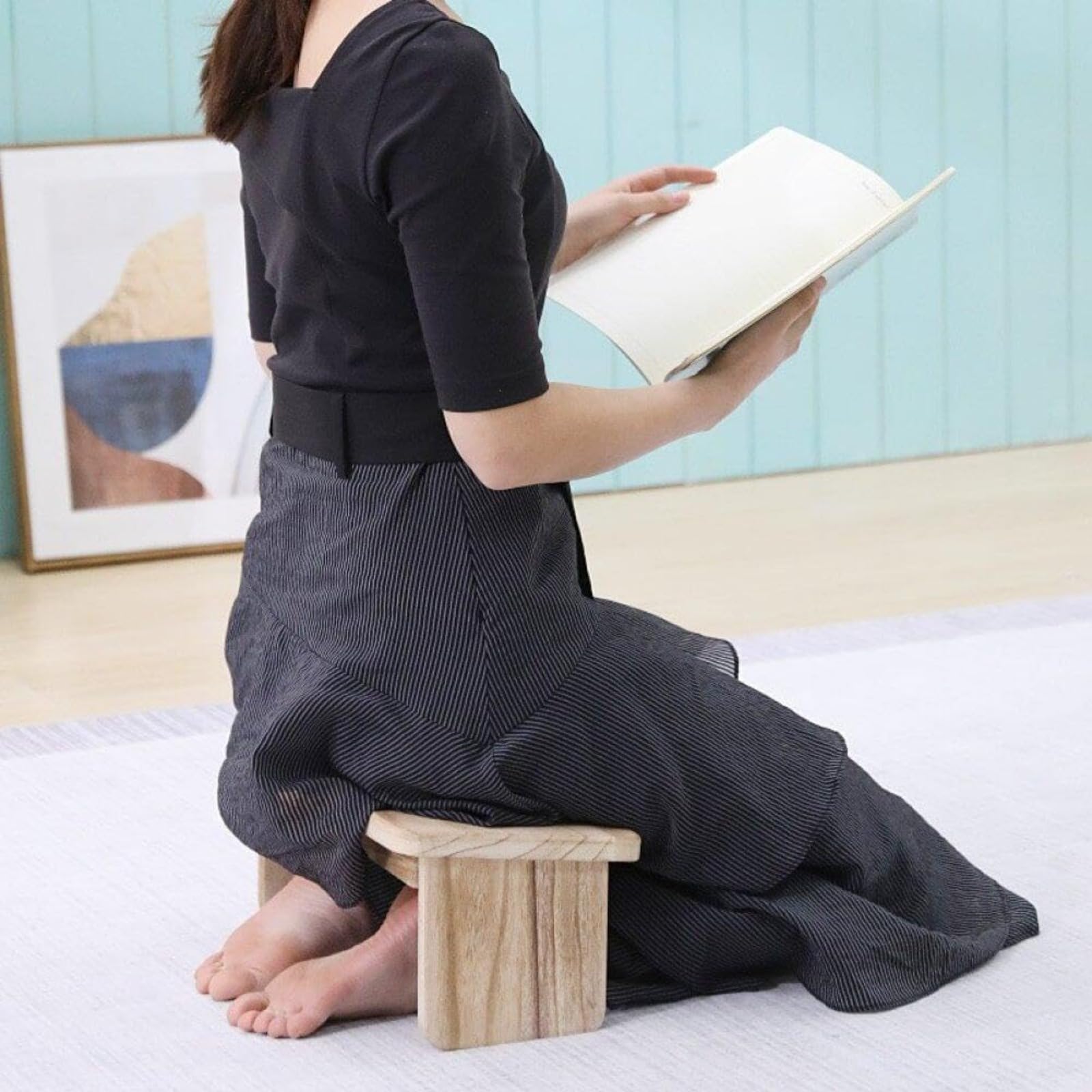 Banco De Meditación, Banco De Madera para Meditación Y Yoga, Taburete Plegable Ergonómico para Arrodillarse, Banco De Oración De Madera con Bisagras De Metal Duraderas
