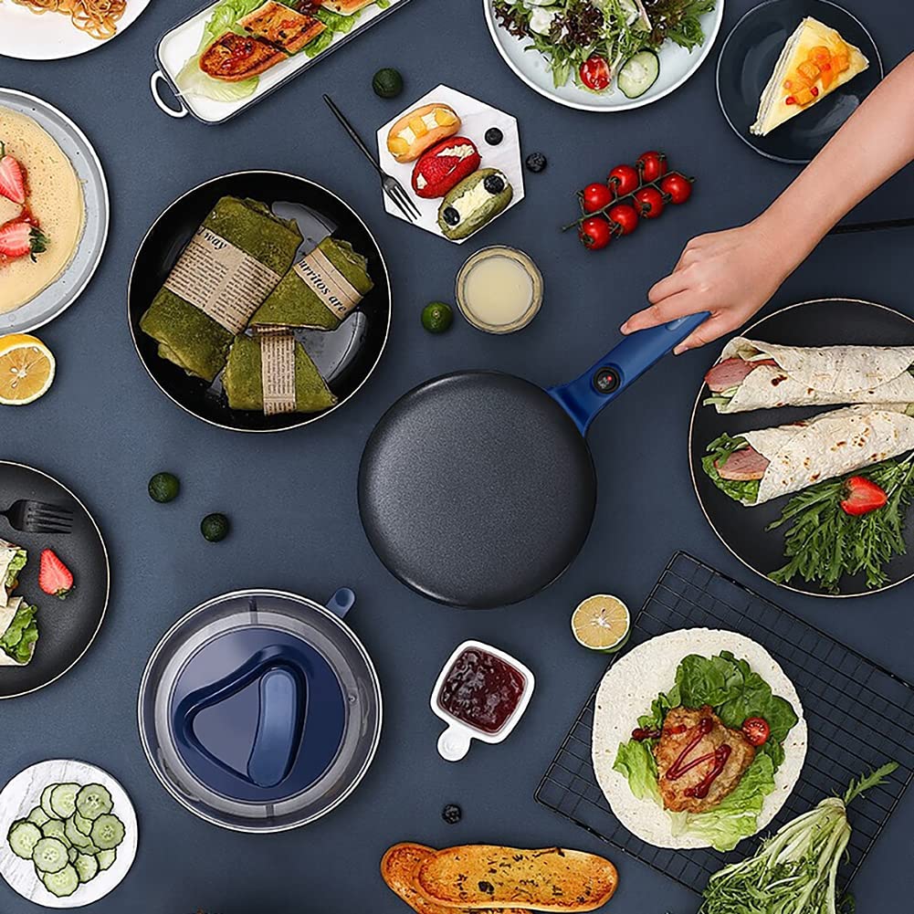 Joydeem Electric Crepe Maker, Non-Stick Pancake Maker Machine With Temperature Control Handle, 8 inch Blue, JD-9401B