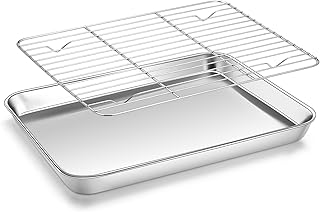 Homikit Baking Sheet with Wire Rack, 10 x 8 Inch Stainless Steel Cookie Sheets for Baking, Small Baking Pan with Cooling Rack, Nonstick Metal Toaster Oven Bacon Tray, Rust Free & Dishwasher Safe