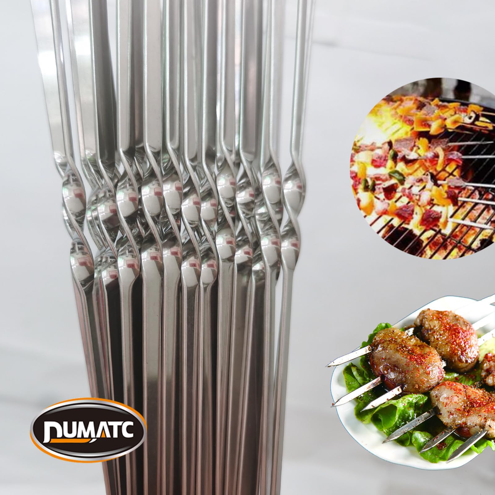 Pinchos para barbacoa de acero inoxidable 304, paquete de 30, varillas planas reutilizables de 13.2 pulgadas con tubo de almacenamiento de metal para parrilla, kebab, barbacoa, cocina al aire libre,