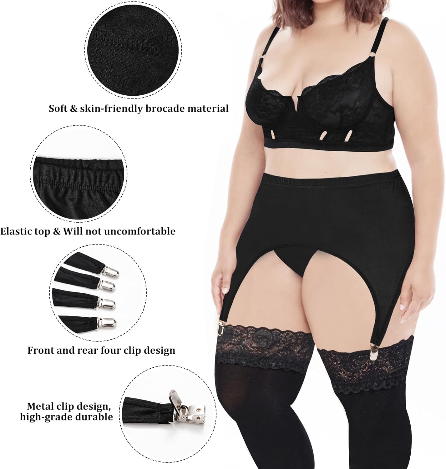 Garter Belt Plus Size High Waist Garter Belts with 4 Vintage Metal Clips for Stockings Womens Lingerie - Image 2