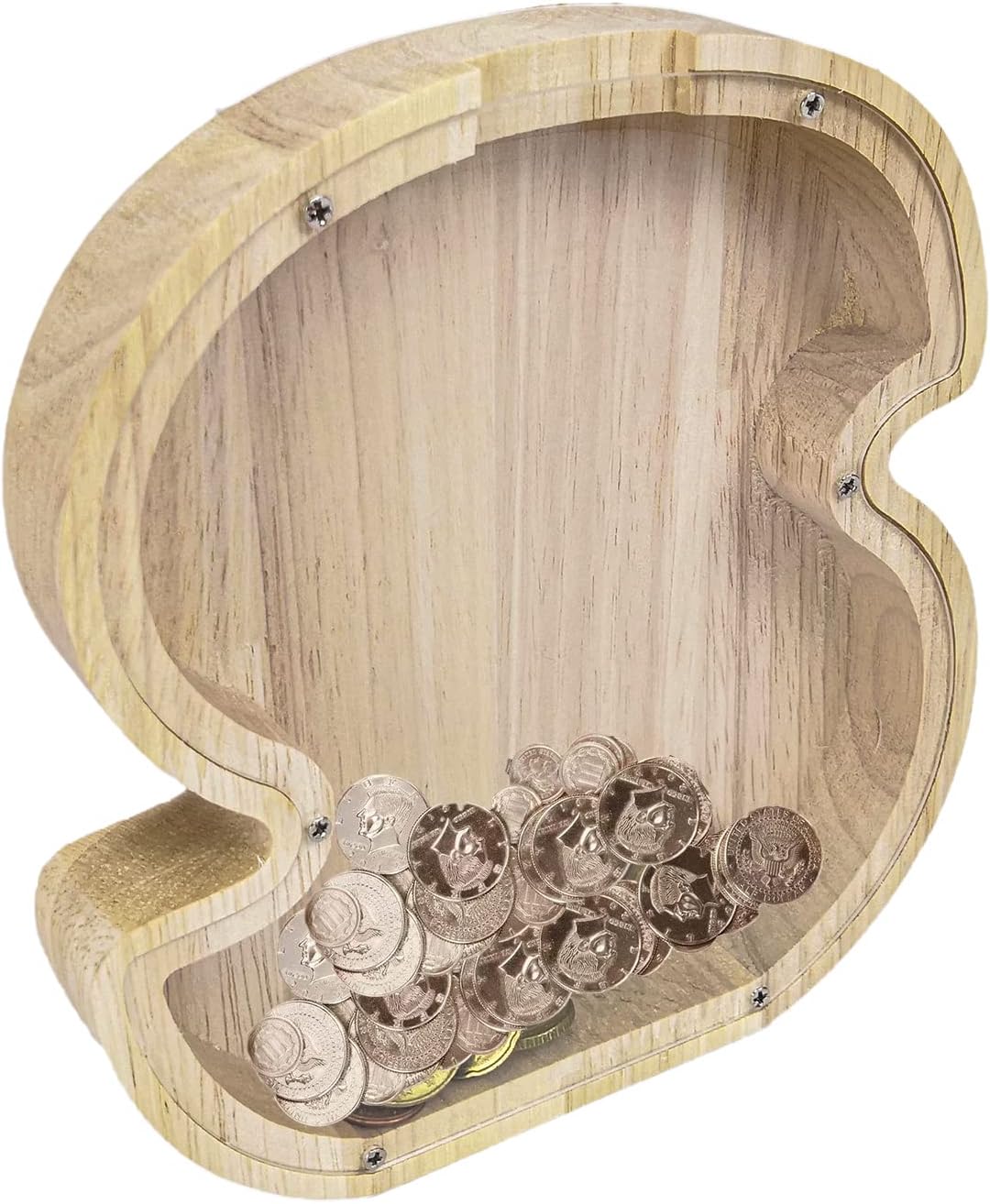 FixtureDisplays® First Name Initial Personalized 7" Tall Wooden Kids Letter Piggy Bank Custom Name Coin Bank, Wood Alphabet Letter Bank Money Box Birthday Home Decoration - Letter "S" 15553NEW-S-1D