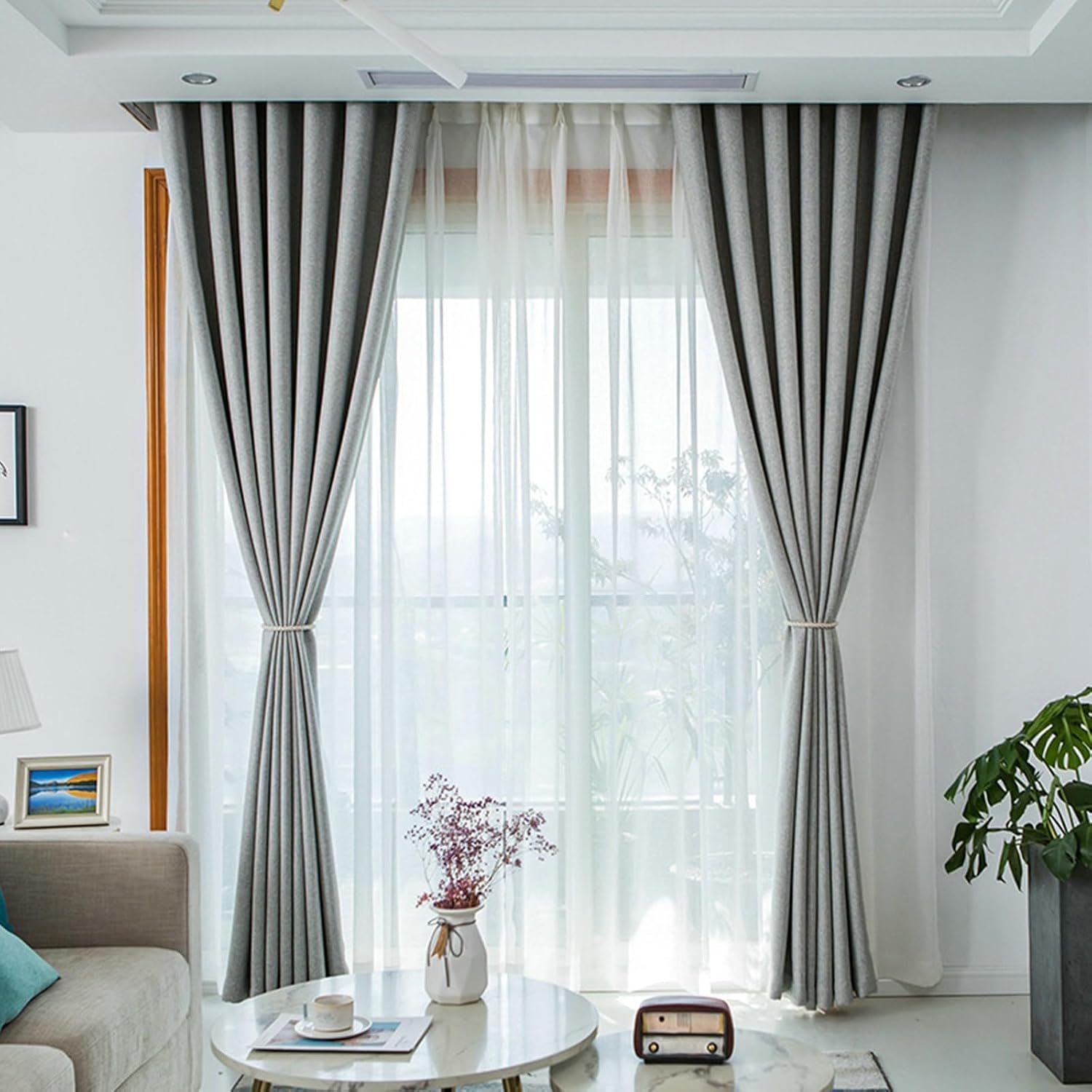Daesar Blackout Curtains for Living Room 2 Panels Set, Linen Grommet Window Treatment Curtains 52" W x 62" H Drapes Modern Solid Color Grey Blackout Curtains for Bedroom