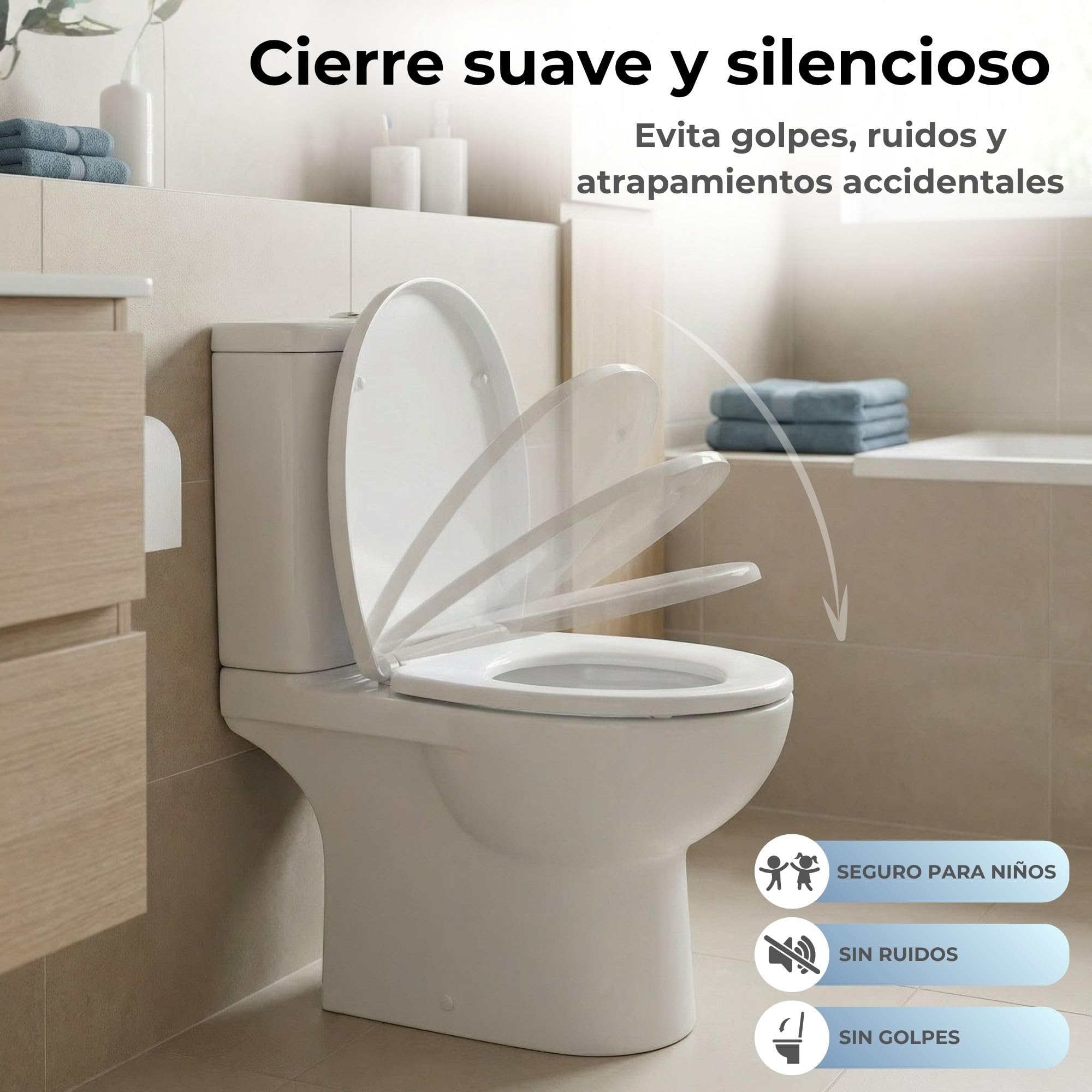 Tapa WC Universal Cierre Suave – Tapadera Blanca Compatible con Inodoros Forma O – Fácil Instalación y Limpieza – Tapa de Inodoro Silenciosa y Segura