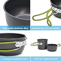 Vista 4 de Odoland Utensilios de cocina para camping con estufa, mosquetón, soporte para cartucho trípode y taza de acero inoxidable, soporte para tanque, kit