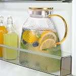 Hedume Fridge Door Water Pitcher, 1.8 Liter/60oz Fridge Pitcher with Stainless Steel Gold Lid, High Borosilicate Glass Pitcher Leakproof Ice Tea Pitcher for Hot or Cold Beverage