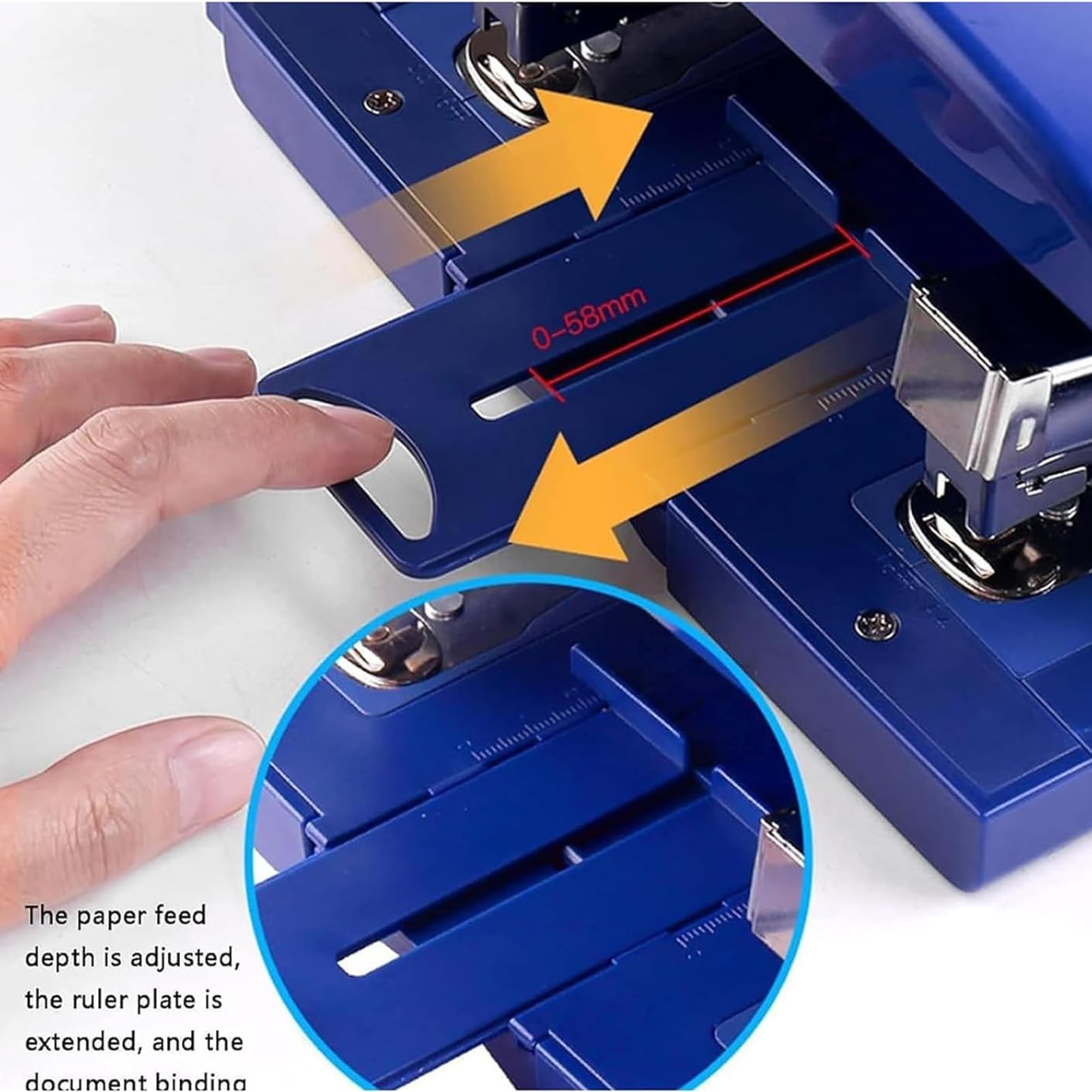 Piccola rilegatrice a doppia testa, formato A4, pinzatrice a 2 fori, profondità di alimentazione regolabile da 0 a 58 mm, per scuola, ufficio, magazzino