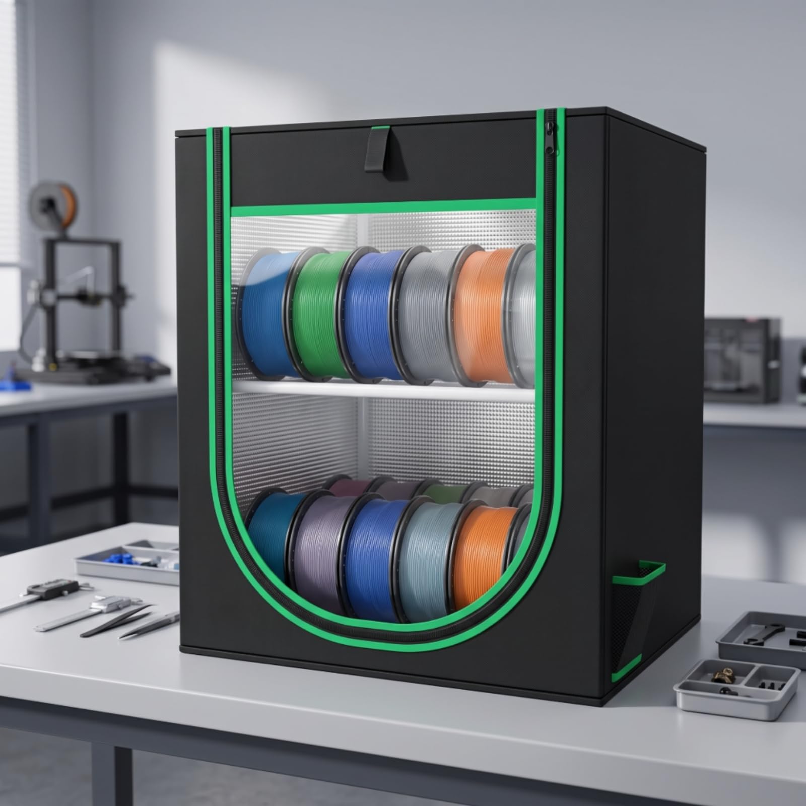 Filament-Aufbewahrungsbox mit Sichtfenster staubdicht Spulenbox mit Deckel feuchtigkeitskontrolliert Aufbewahrungsbox für Maker, Hobbyraum, Blau