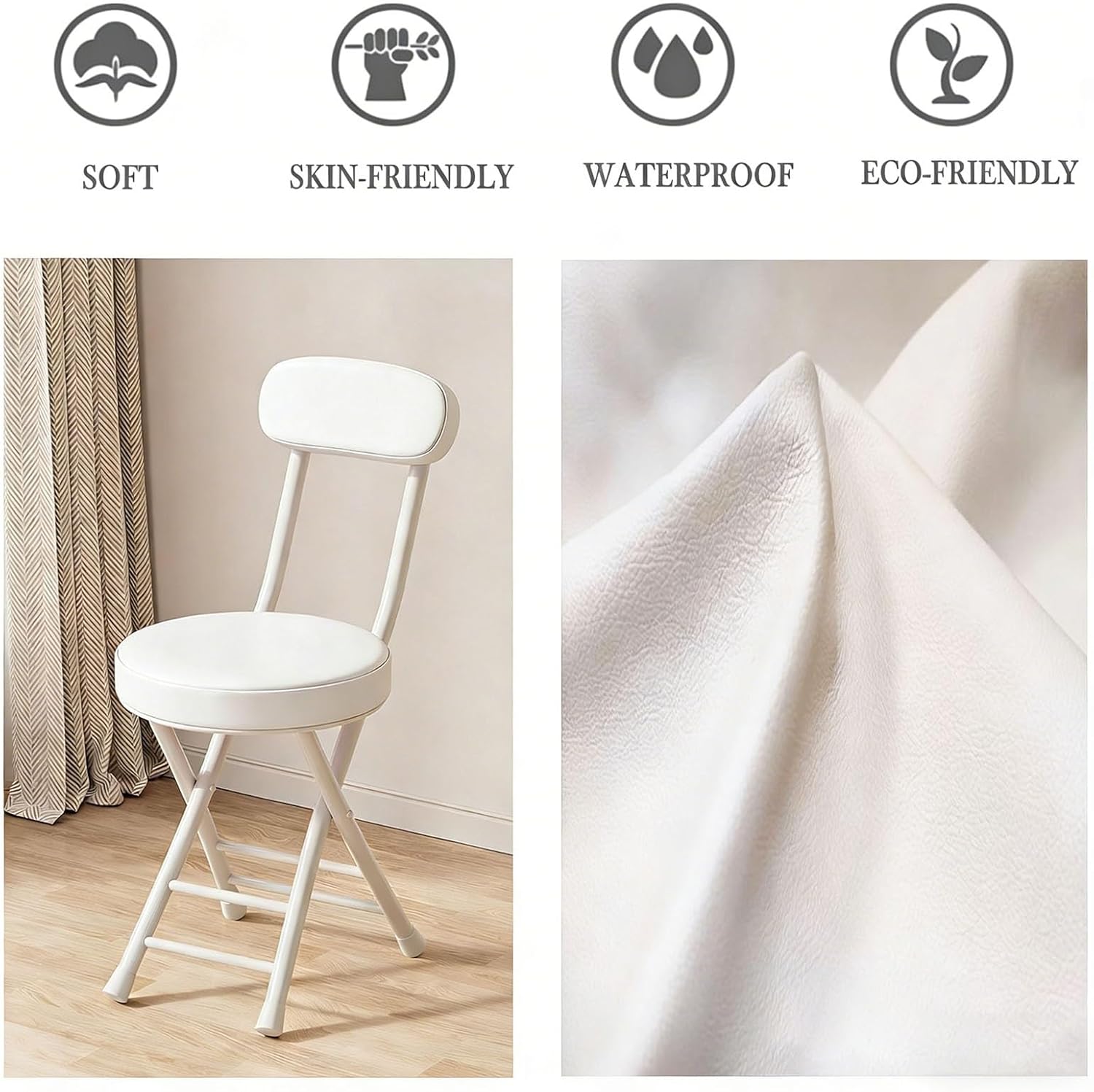 1PC Folding Chairs With Cushion, Heavy Duty Folding Chair With Backrest,Portable Lifetime Chairs,Comfy Folding Chair For Kitchen,Counter, And Small Apartments,Compact Space-Saving Design(White)