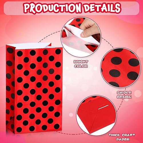Miniatura 3 de Gersoniel Bolsas de fiesta de mariquita (28 unidades) – lunares rojos, papel resistente, perfectas para recuerdos de fiesta de cumpleaños o vida