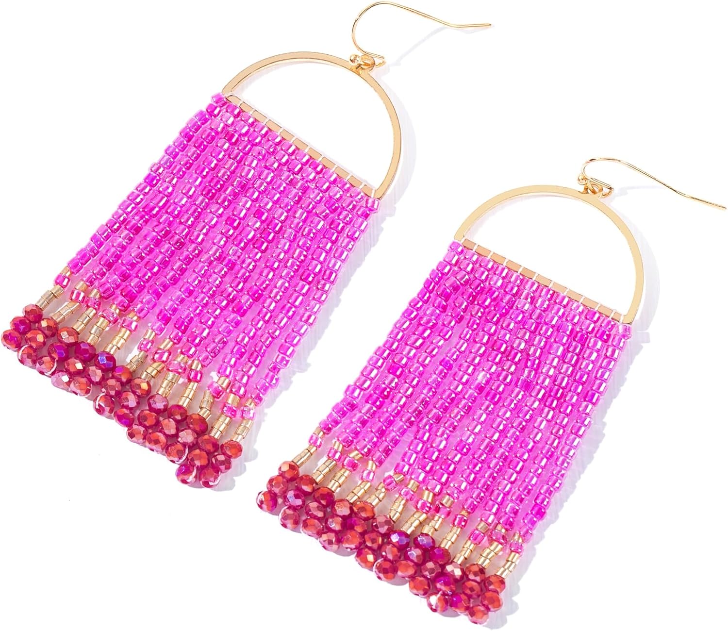 Bohemia Beaded Dangle Earrings - Handmade Seed Bead Earrings, Statement Beaded Tassel Earrings for Women - Image 8