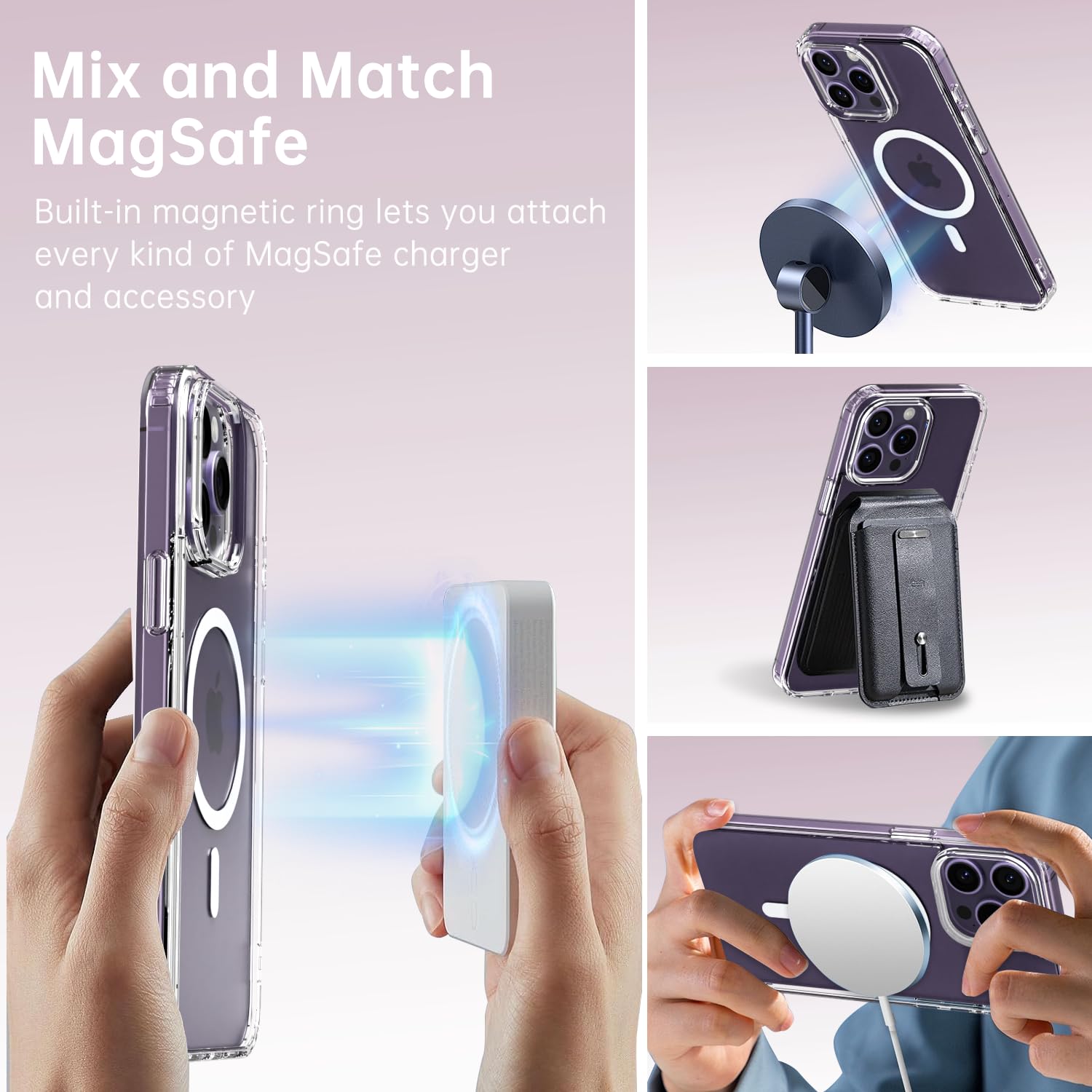 oakxco Funda Translúcida Magnética para iPhone 14 Pro MAX, Compatible con Carga Inalámbrica Magsafe, Ultra Fina Slim Color Sólido No Amarilleo Elegante Protectora Case, Trasparente