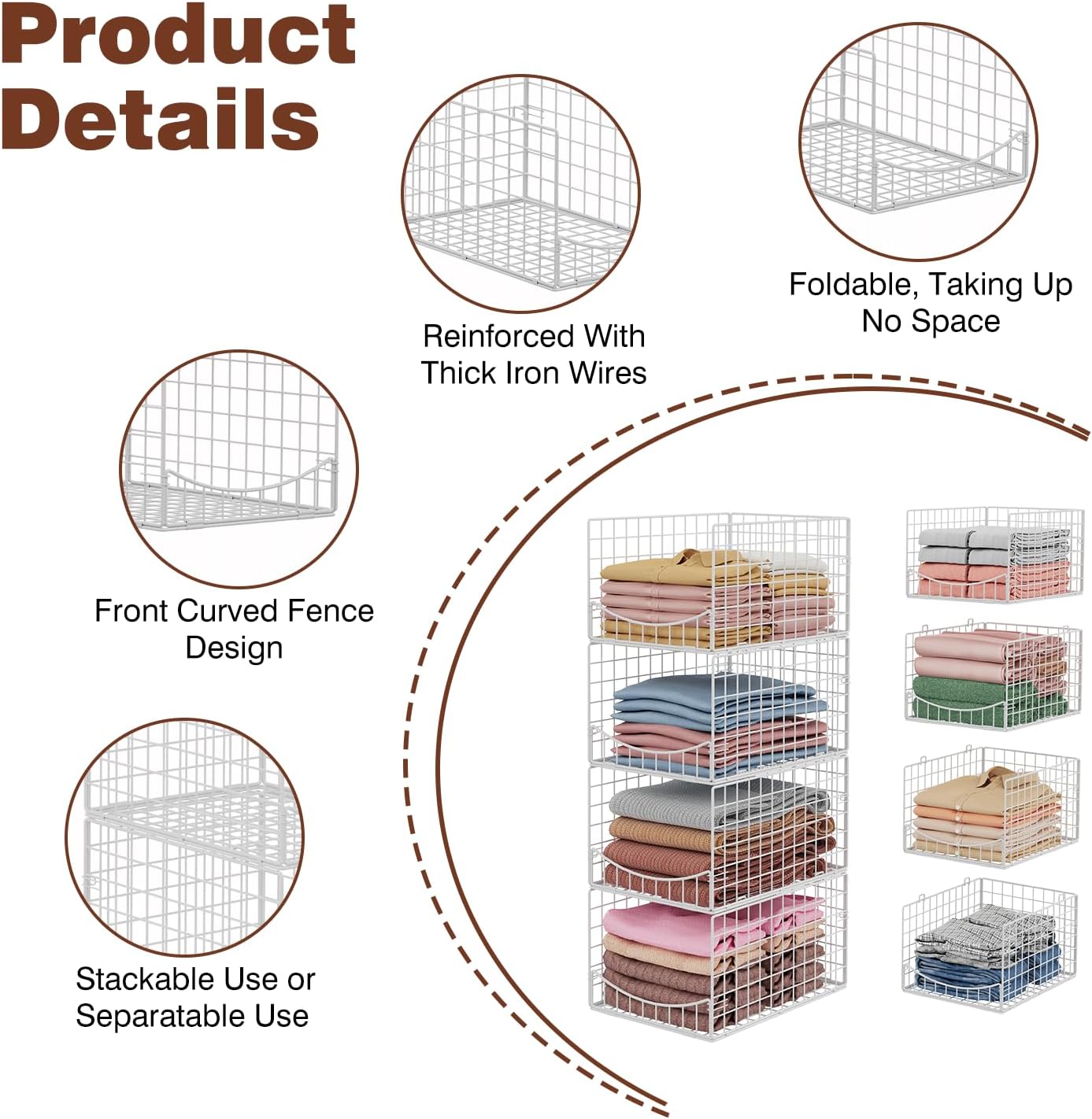 JKsmart 4-Tier Stackable Closet Organizer,Extra Large Clothes Storage Shelf,Clothing Cupboard Organizer System- Closet Wardrobe Storage Bins for Jeans, Pants, Sweaters,Purse,t-Shirt Organization
