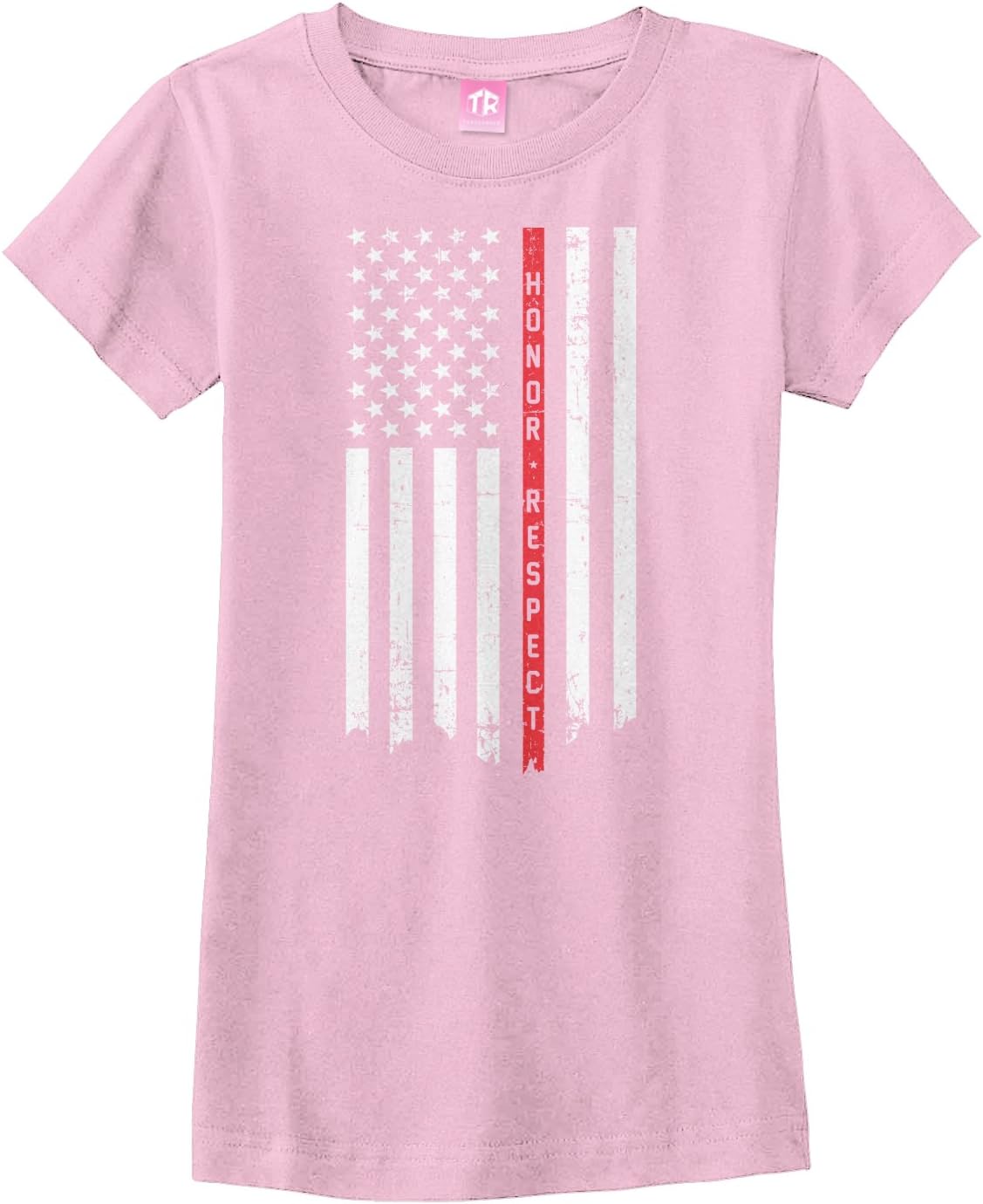 Threadrock Big Girls' Honor & Respect Thin Red Line Flag Fitted T-Shirt