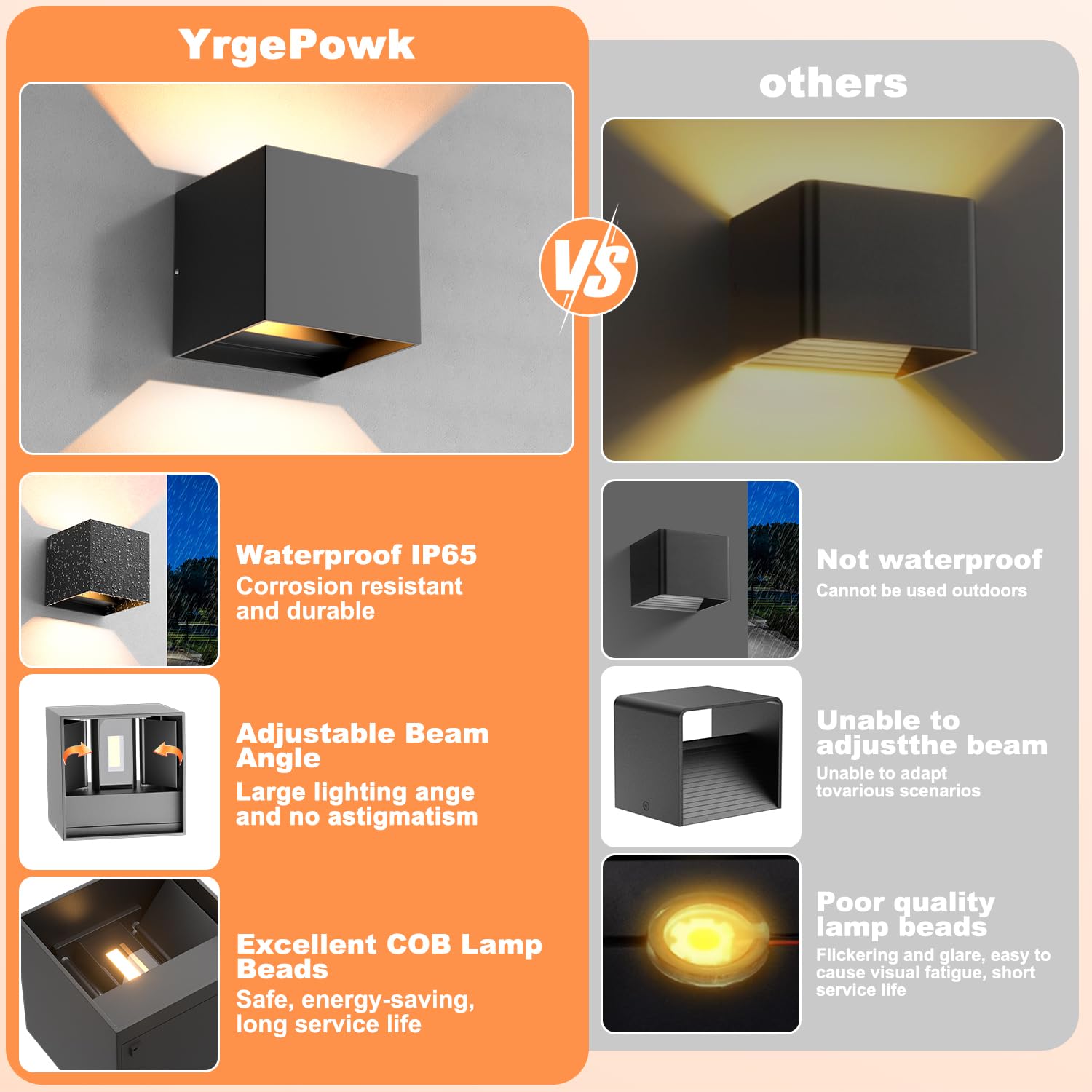 2 Pezzi Applique da Parete Esterno/Interno, 12W LED Lampada da Parete 3000K Bianco Caldo IP65 Impermeabile Applique Moderne in Alluminio Angolo del Fascio Regolabile - Nero