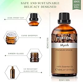 Myrrh Essential Oil, 1.01Fl.Oz (30ML) PHATOIL Pure Essential Oil Singles for Aromatherapy Diffusers, Humidifiers, Great for DIY Candle and Soap Making, Gift for Friend