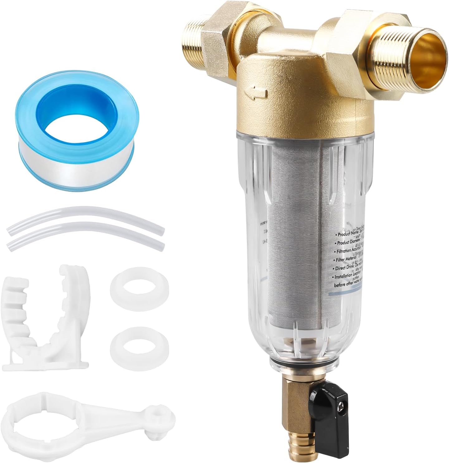 Water Filter Reusable 1 Inch Water Pre-Filter Sediment Filter Backwash Filter Water Filter Filter Combination with 3/4 Inch Adapter Flushable Pre-Filter for House Connection Domestic Waterworks Pipes