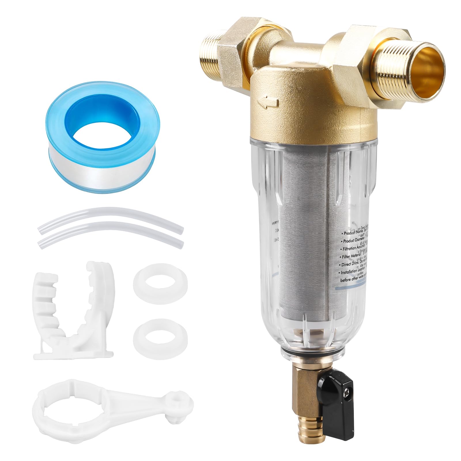 Filtr wody wielokrotnego użytku: 1-calowy filtr wstępny do wody do osadu, filtr płukania, połączenie filtrów z adapterem 3/4", nadający się do prania filtr wstępny do podłączenia