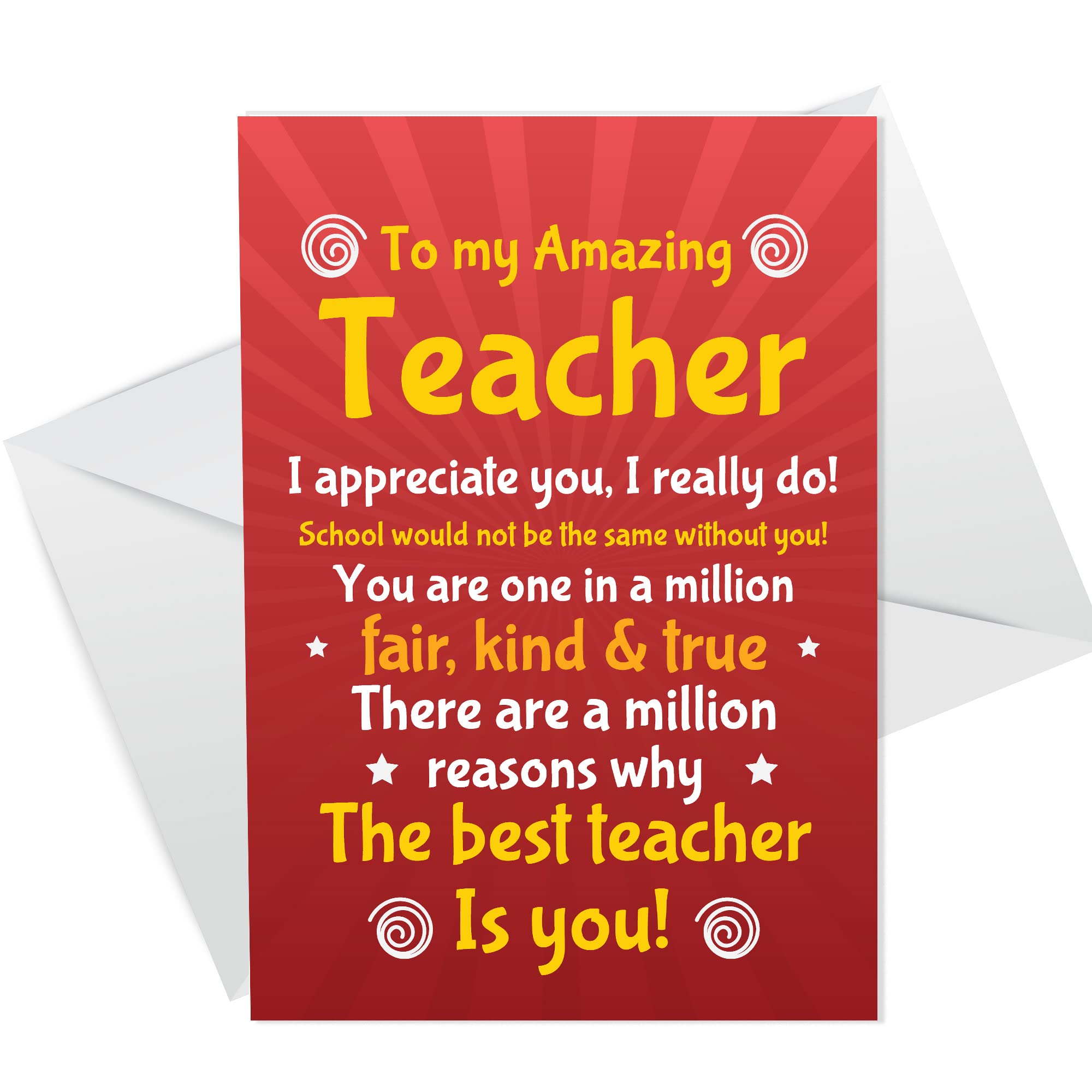 RED OCEAN Amazing Teacher Card Thank You Card For Teacher Assistant Him Her Leaving Card