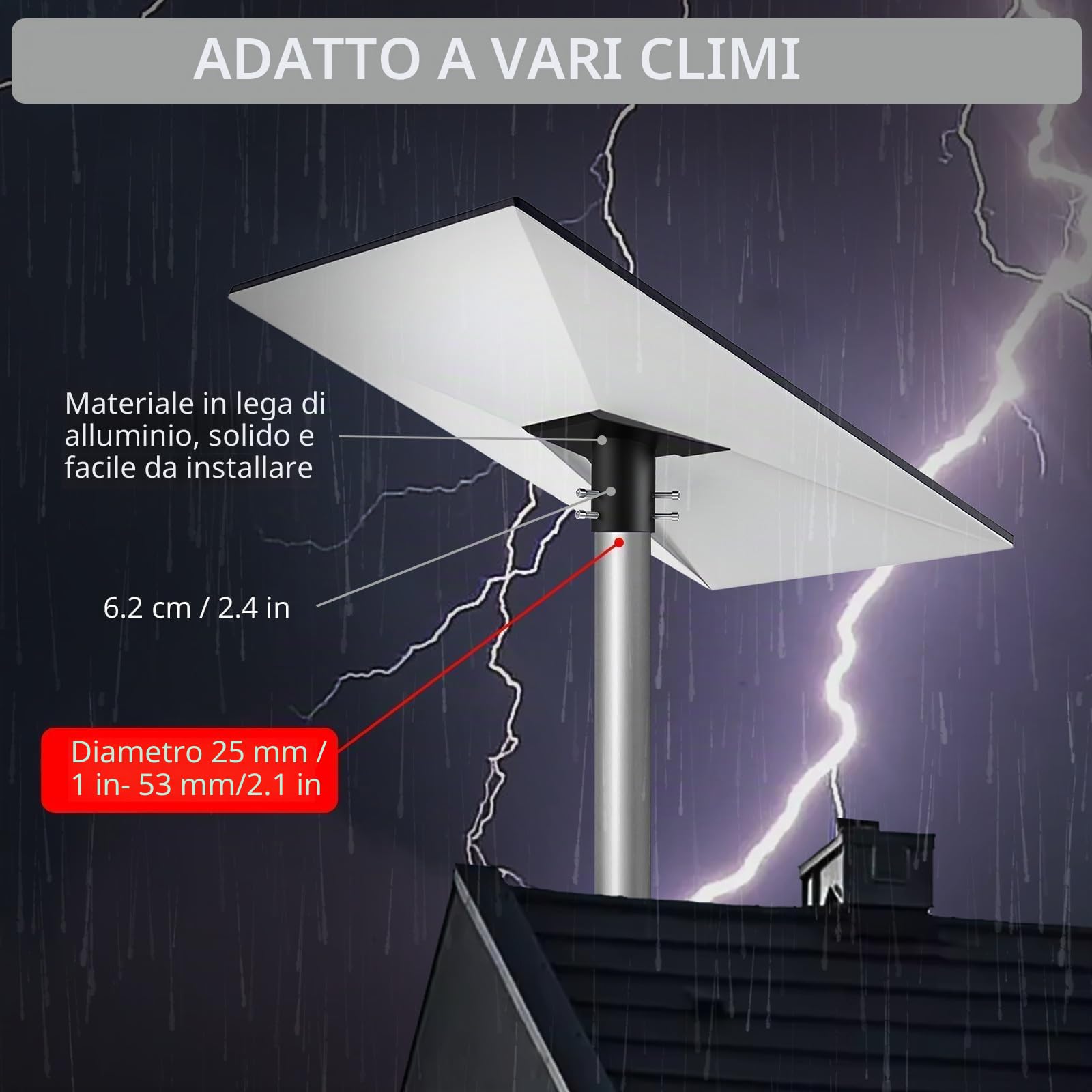 Justech Adattatore per Tubi Starlink Gen 3 a 360° Regolabile Supporto da Palo Starlink Gen 3 in Lega di Alluminio Compatibile con Diametro 25-53 mm Installazione Universale per Tetto Parete Giardino