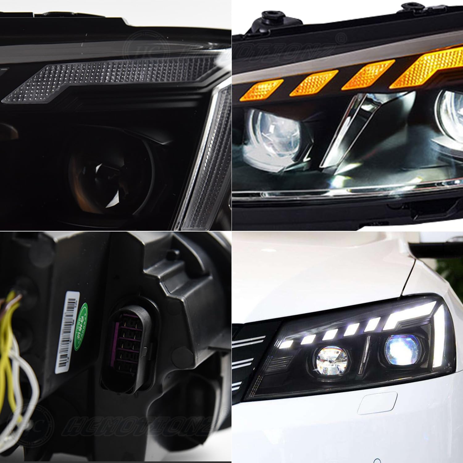 HCMOTIONZ LED Headlights Fit For Volkswagen VW Passat B7 2011-2015 Start up Animation & Sequential Turn Headlamps Assembly Pair Set Left+Right