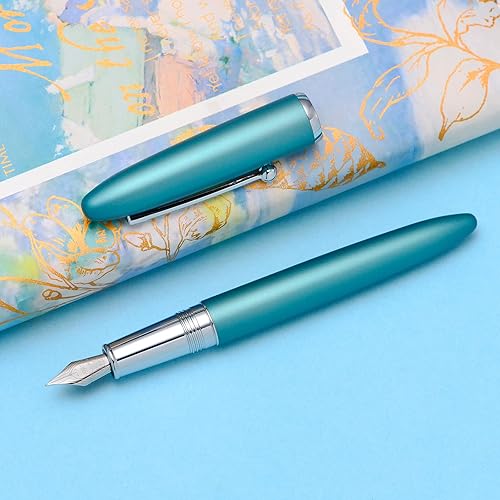 Vista 7 de Asvine Hongdian 620 Pluma estilográfica de metal azul punta extra fina pluma clásica pluma oficina escritura con caja de metal