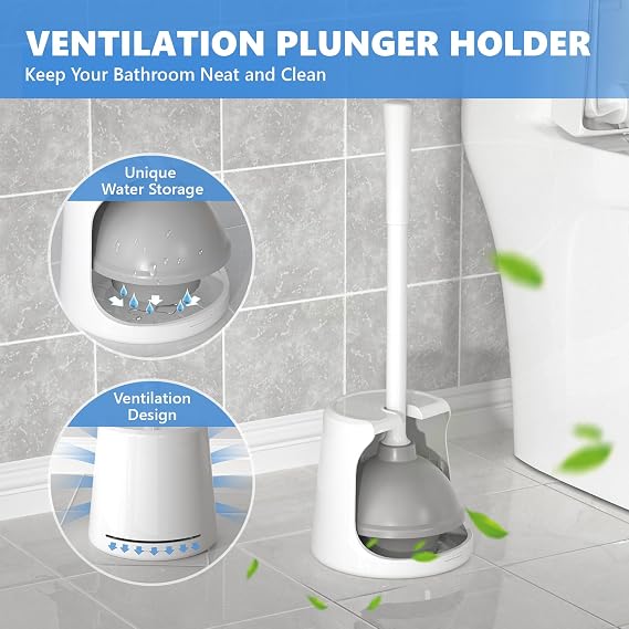 Toilet Plunger with Holder, Plungers for Bathroom Heavy Duty for 5.3-inch Toilet Drain, Toilet Plunger and Holder Combo for Bathroom Cleaning