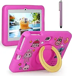 【Aprendizagem com Proteção Ocular】Tablet Infantil, 4+128 GB de Armazenamento Generoso, Enriquecimento em Ortografia, Contagem e Desenho, com Suporte (Rosa)