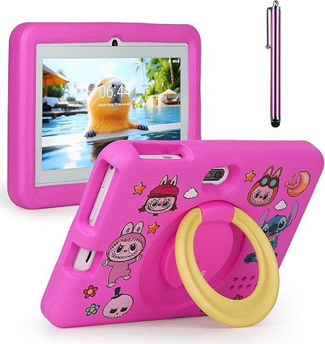 【Aprendizagem com Proteção Ocular】Tablet Infantil, 4+128 GB de Armazenamento Generoso, Enriquecimento em Ortografia, Contagem e Desenho, com Suporte (Rosa)